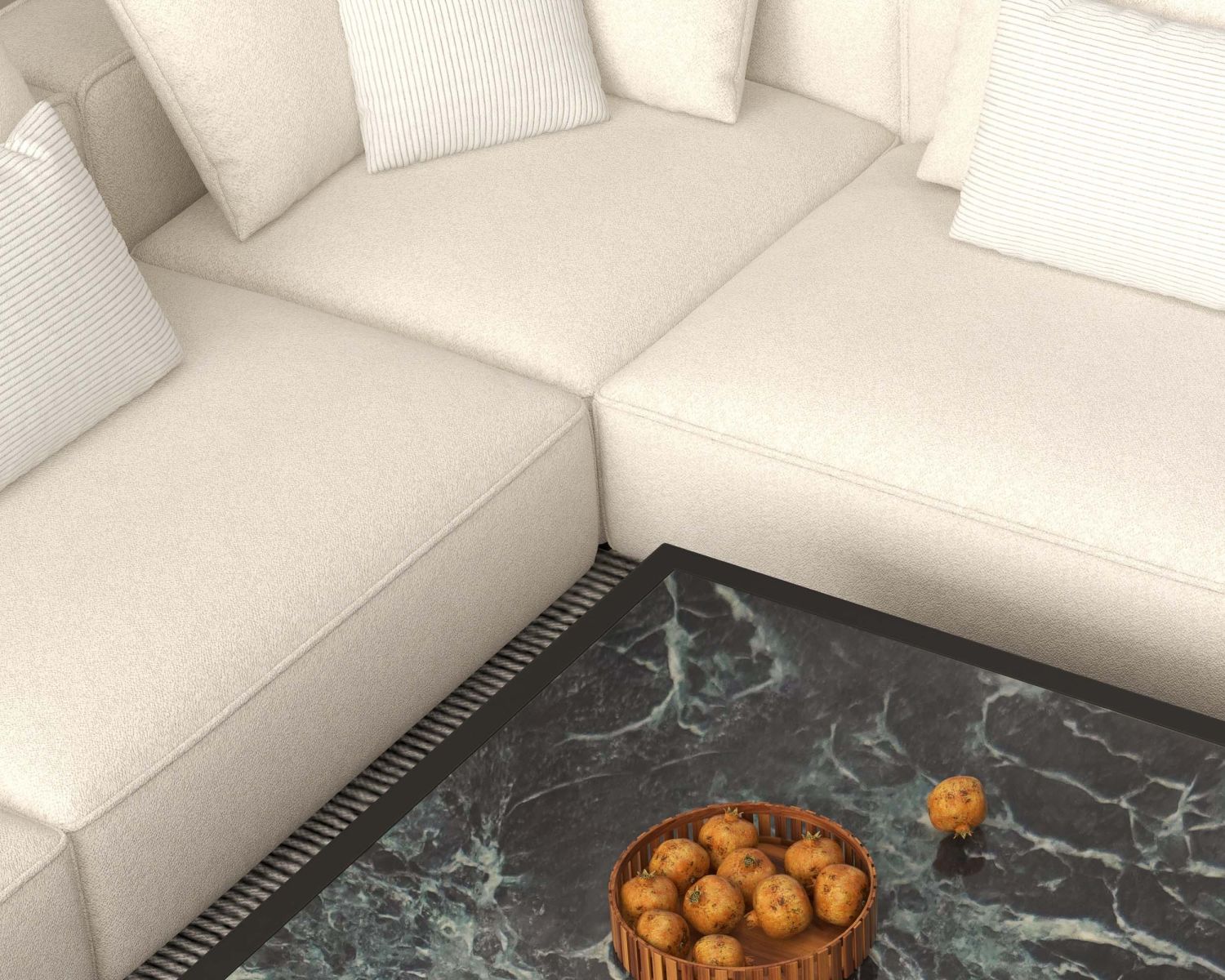 Grand canapé d'angle graphique et ultra cosy en tissu blanc "Sweet Culture"