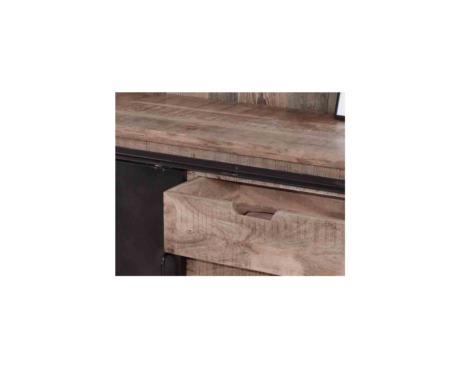 Bahut industriel portes coulissantes et tiroirs bois 180cm "Caractère"