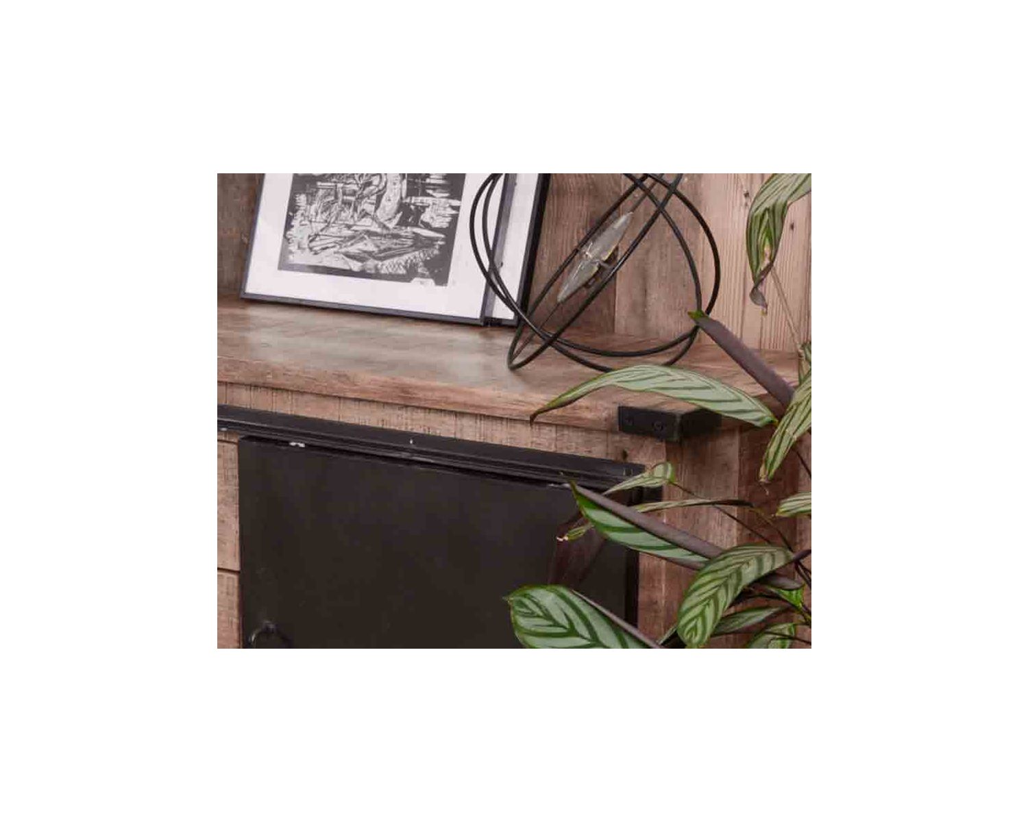 Bahut industriel portes coulissantes et tiroirs bois 180cm "Caractère"