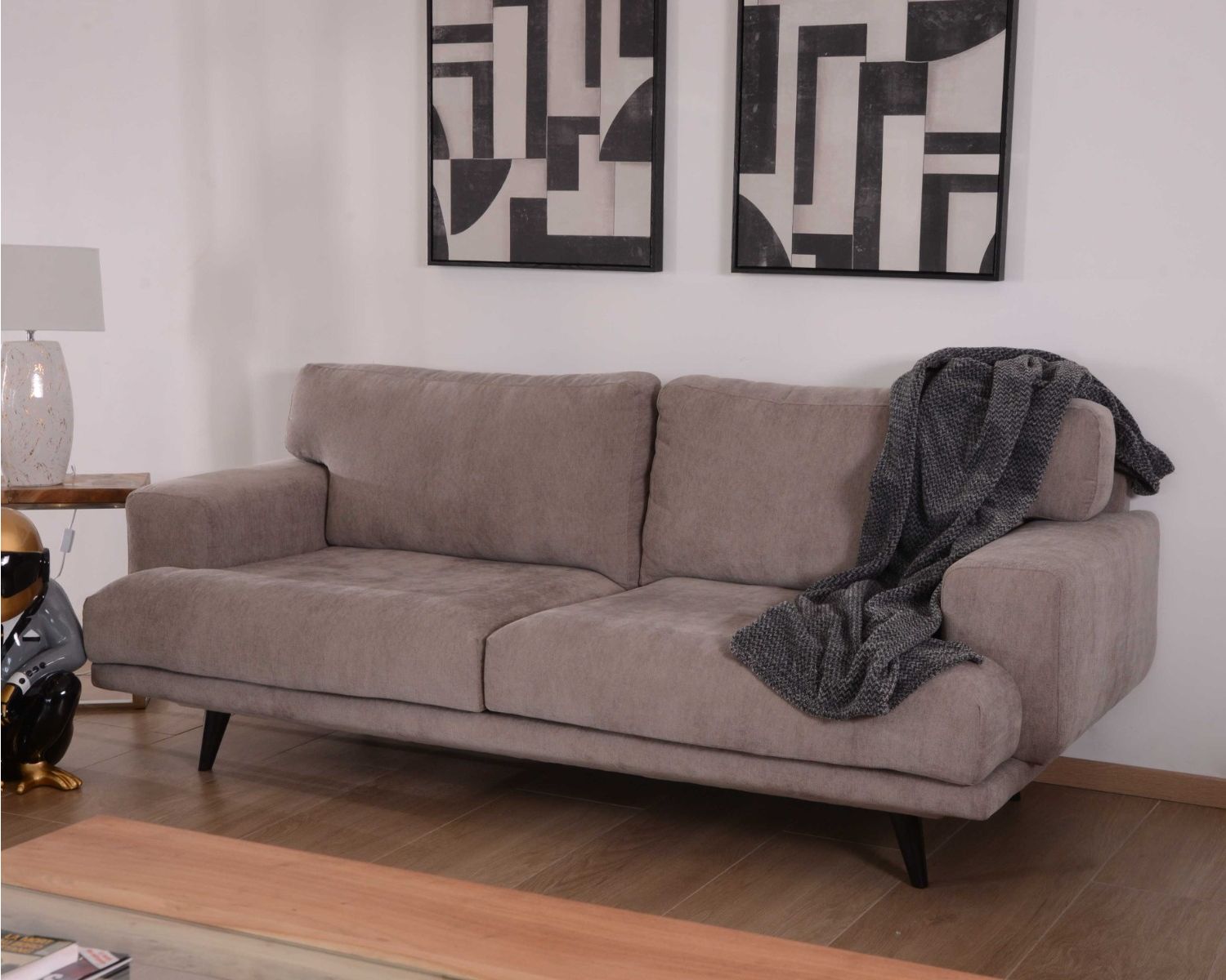 Canapé 2/3 places en tissu gris beige "Nogales" Casita 210cm