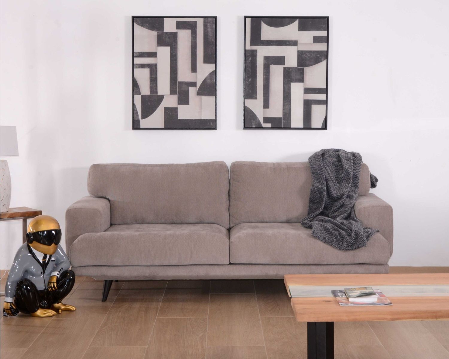 Canapé 2/3 places en tissu gris beige "Nogales" Casita 210cm