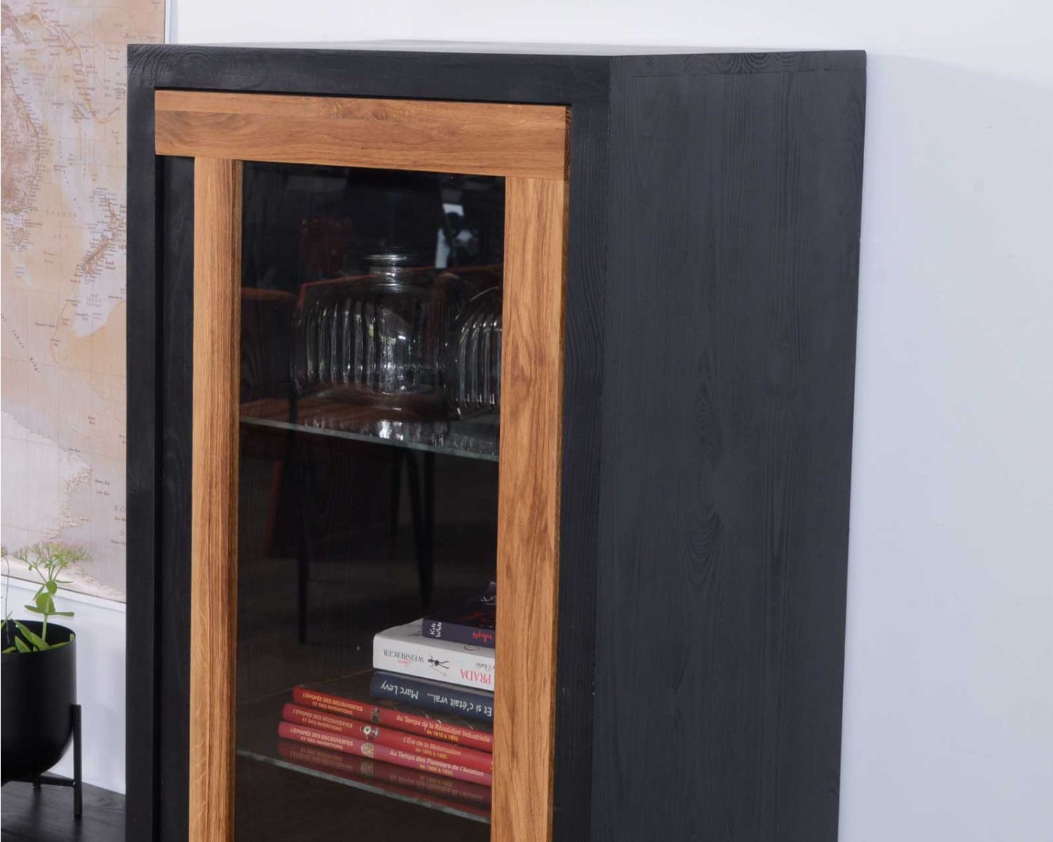 Vitrine en verre et bois massif 1 porte style moderne "Flix" 