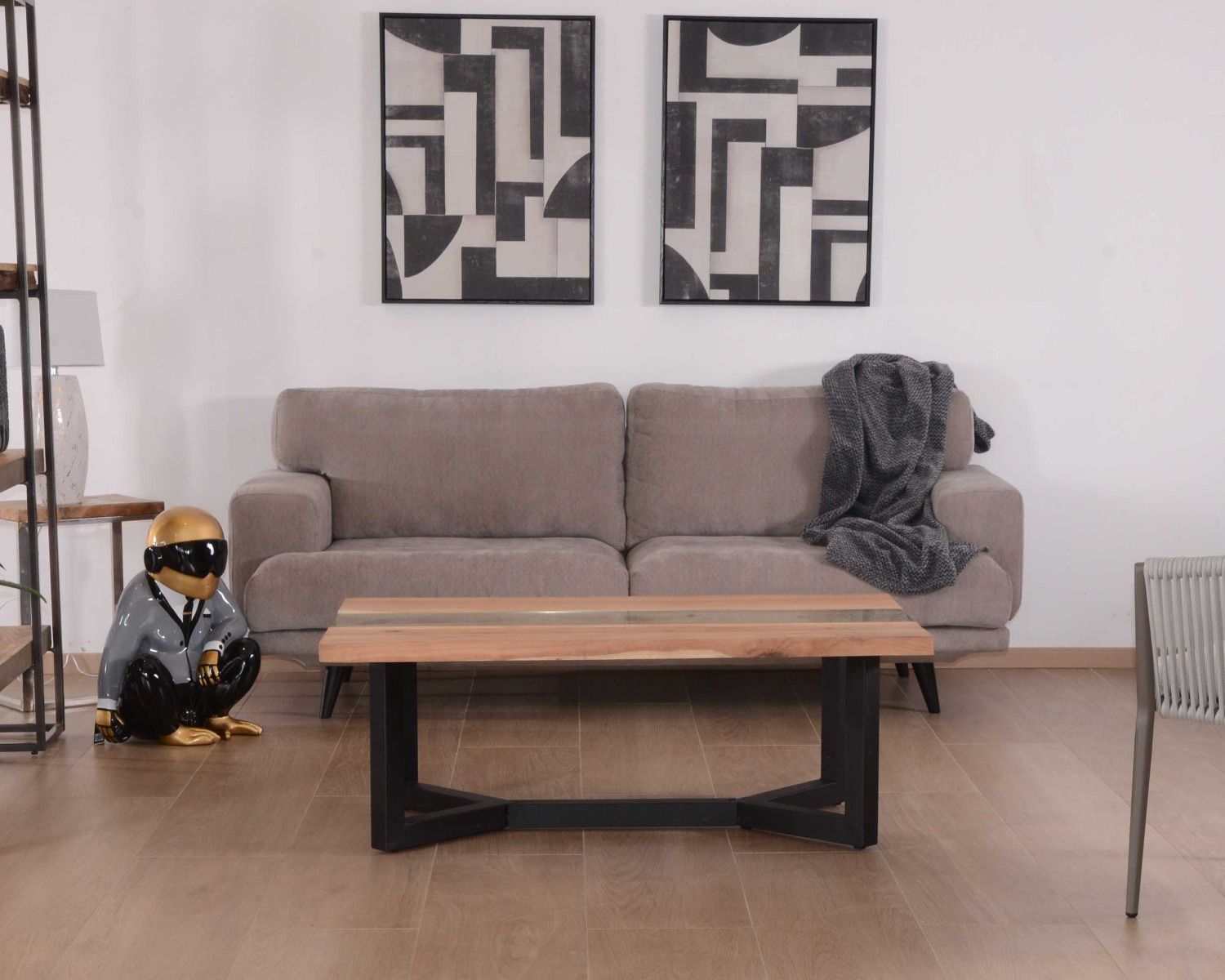 Canapé 2/3 places en tissu gris beige "Nogales" Casita 210cm