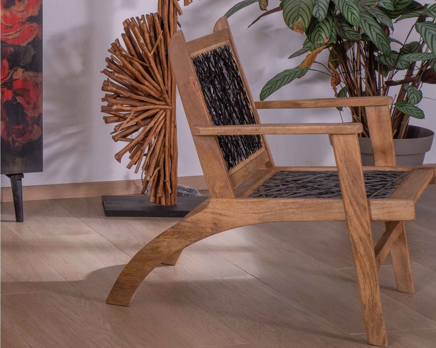 Fauteuil ethnique bas en bois de hêtre et cordages "Pop Vintage"