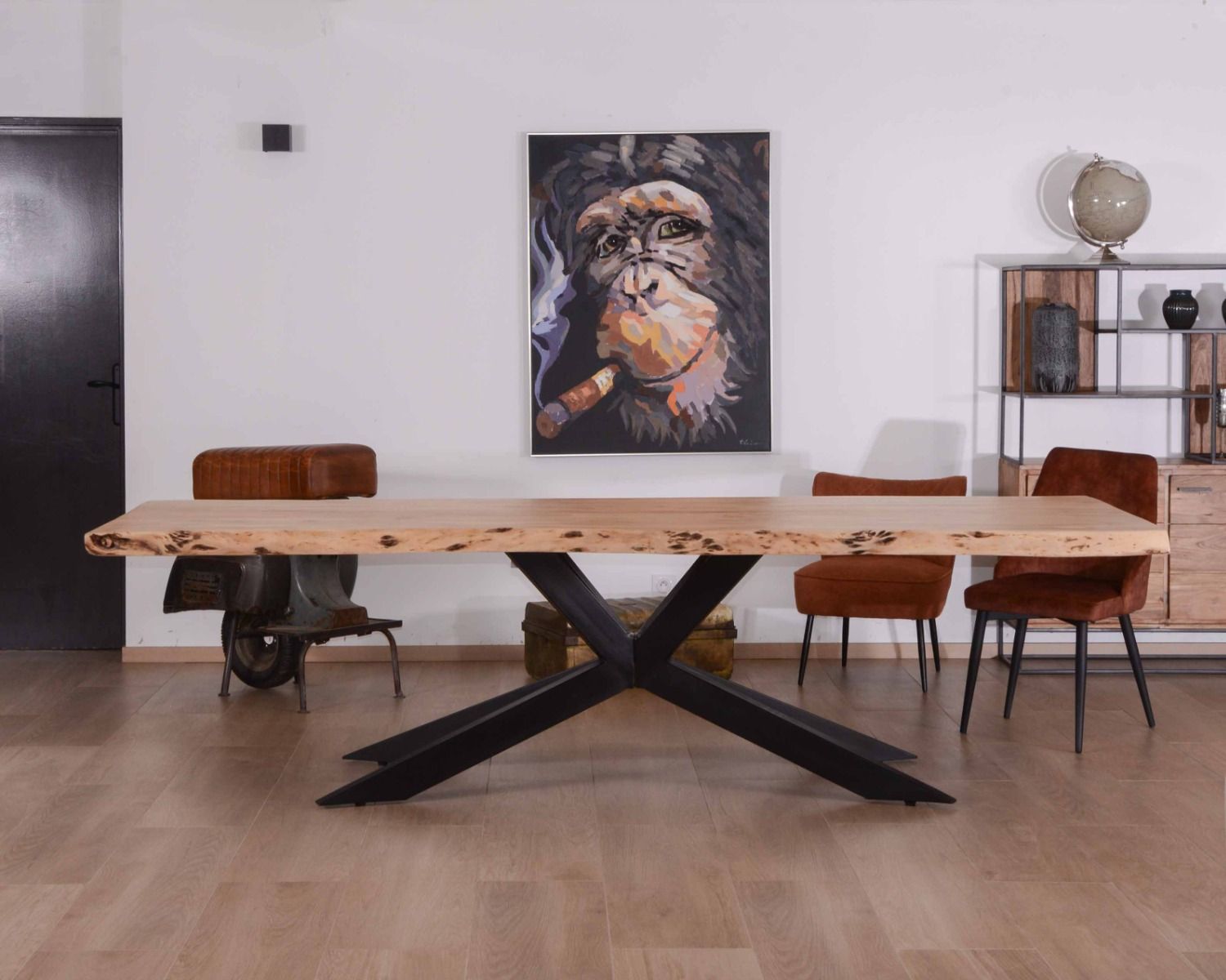 Grande table à manger plateau 280 cm acacia massif et pieds métal "3D"