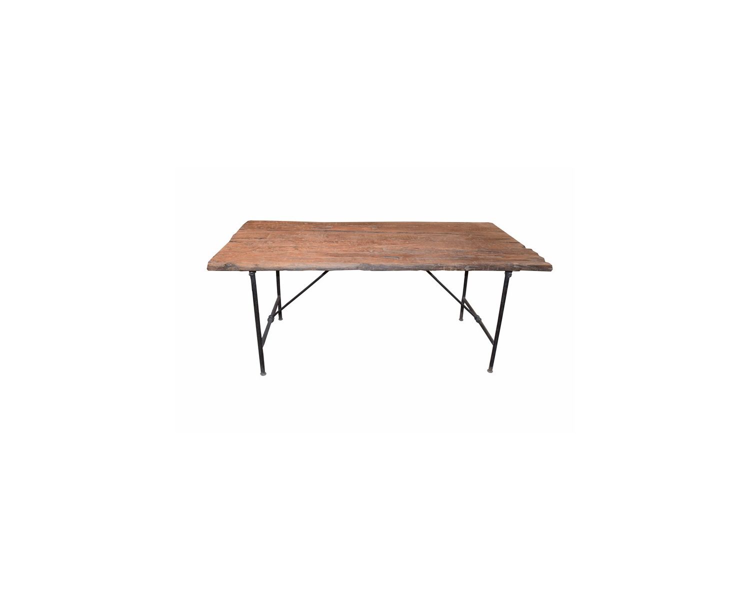 Table de repas 180 cm en bois brut recyclé pieds métal "Népalaise"