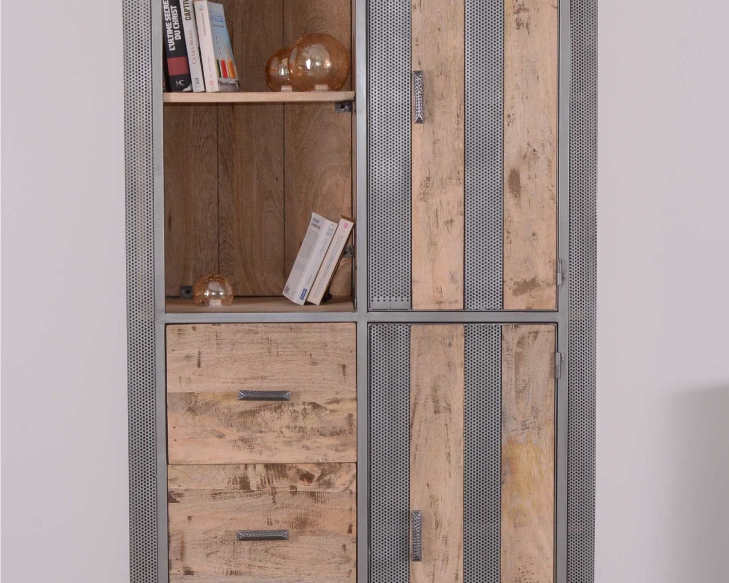 Bibliothèque multi rangements en bois et métal style industriel "Graf"