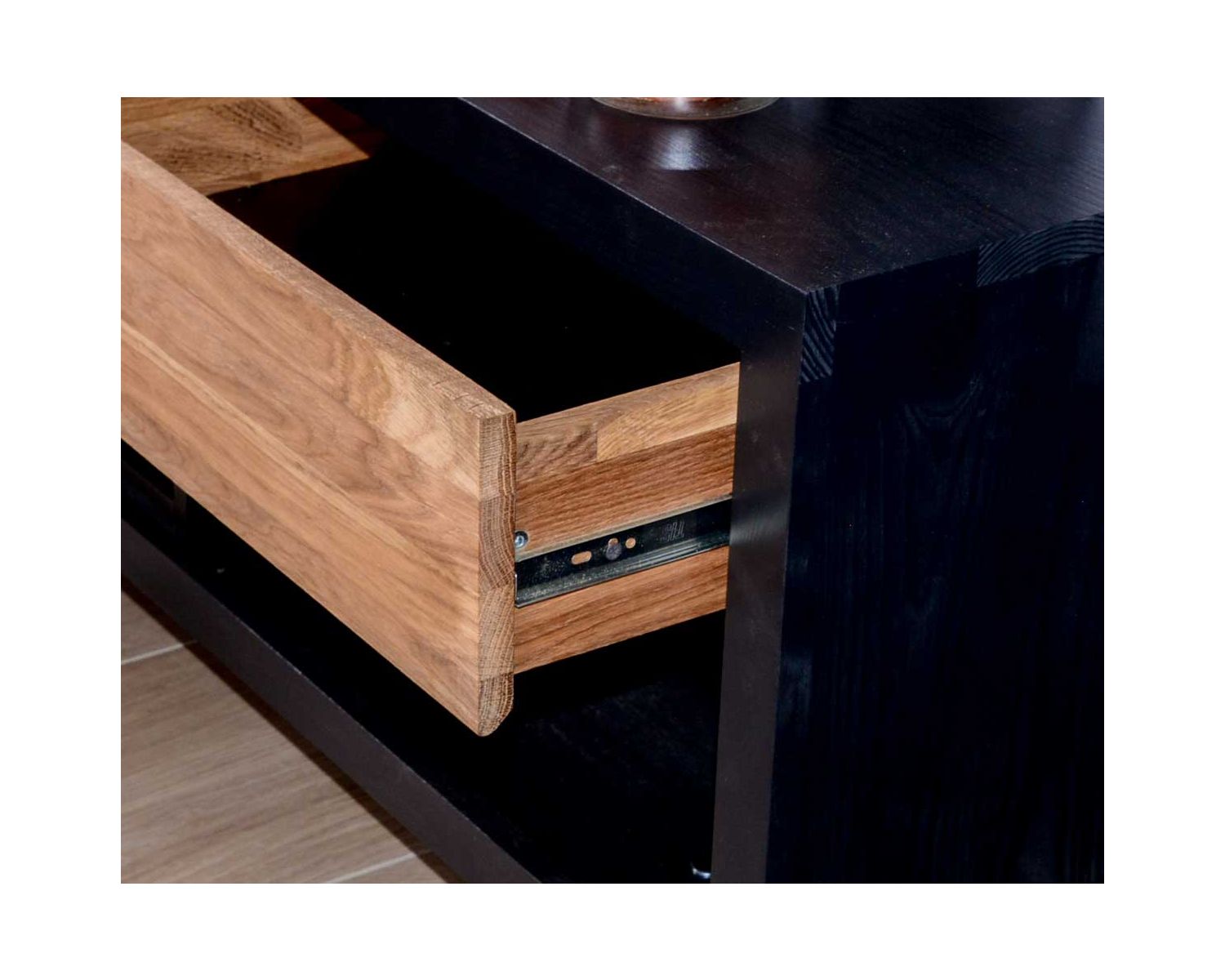 Meuble TV design bois massif noir et naturel "Flix" 119 cm