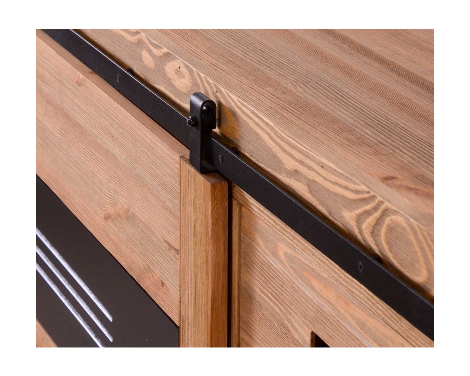 Grand buffet industriel pin brossé massif noir et bois "Cardiff"