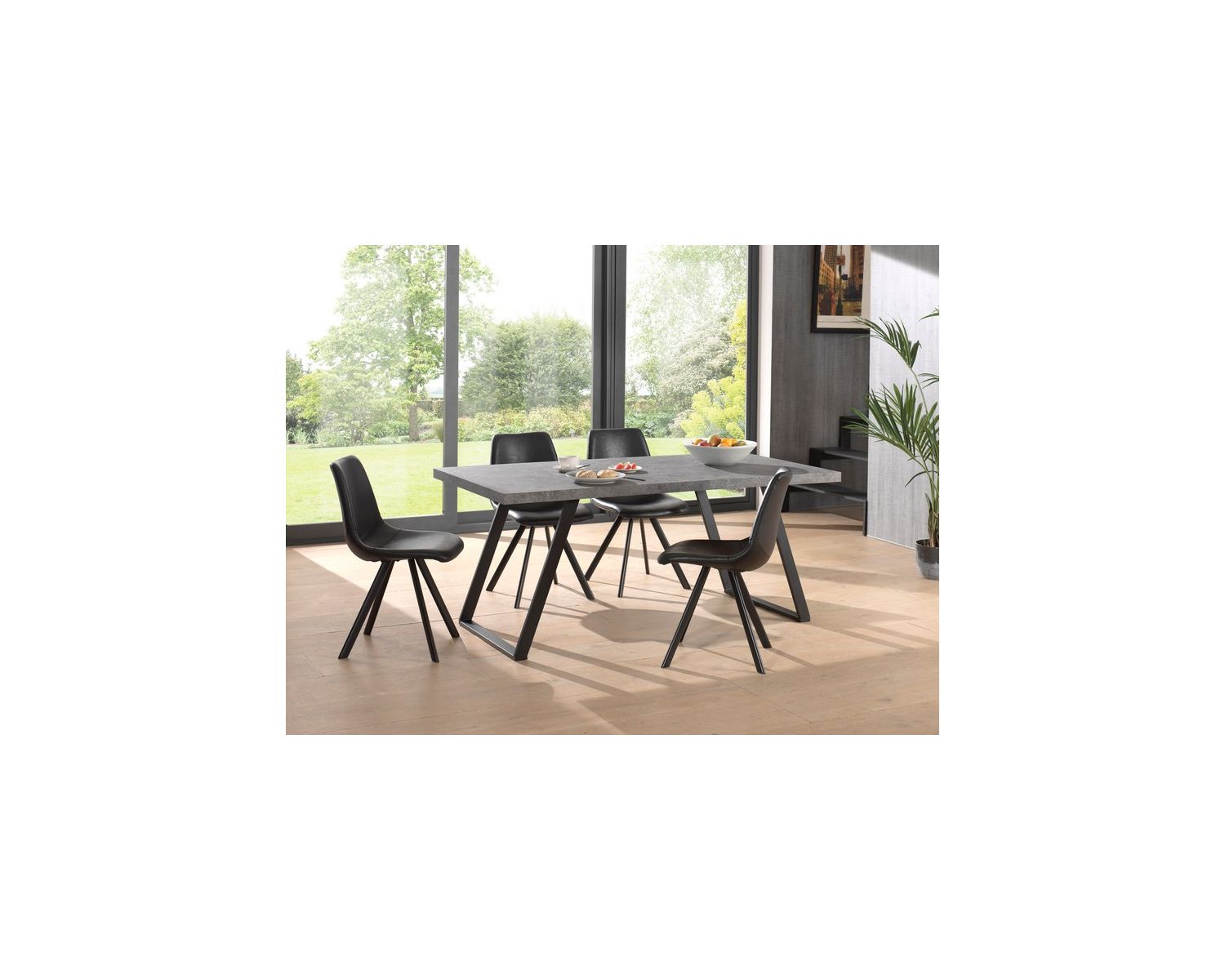 Lot de 2 chaises scandinaves grises et noir imitation cuir et métal "Loin"