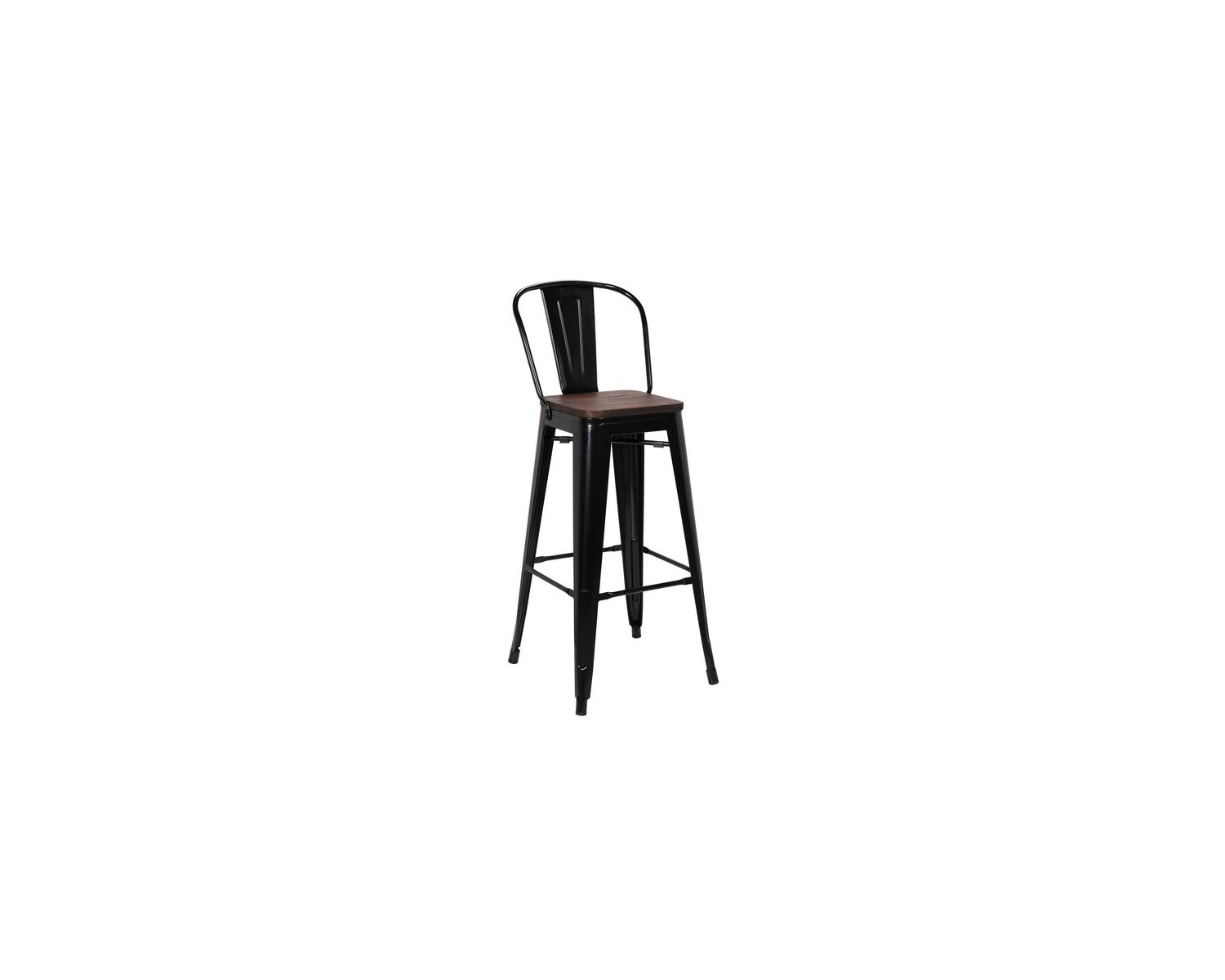 Lot de 4 chaises de bar industrielles métal noir assise bois "Osaca"