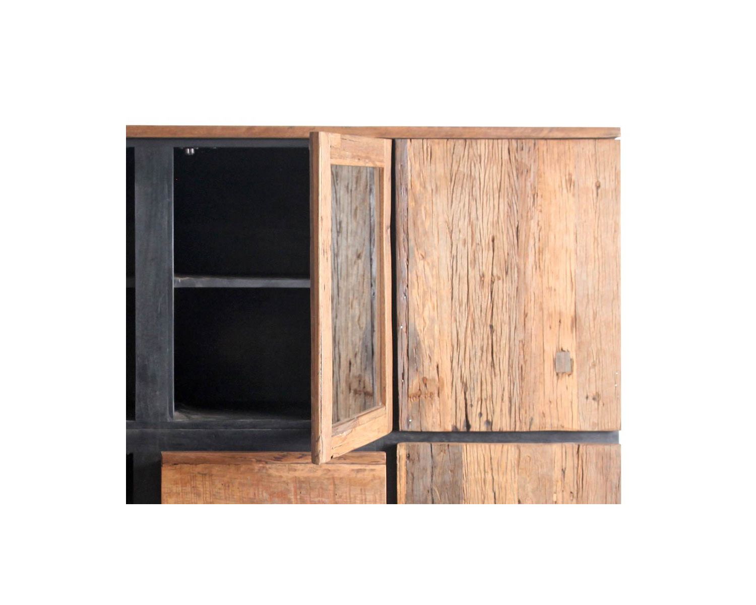 Buffet style rétro acacia avec vitrine "Cachou Chic"