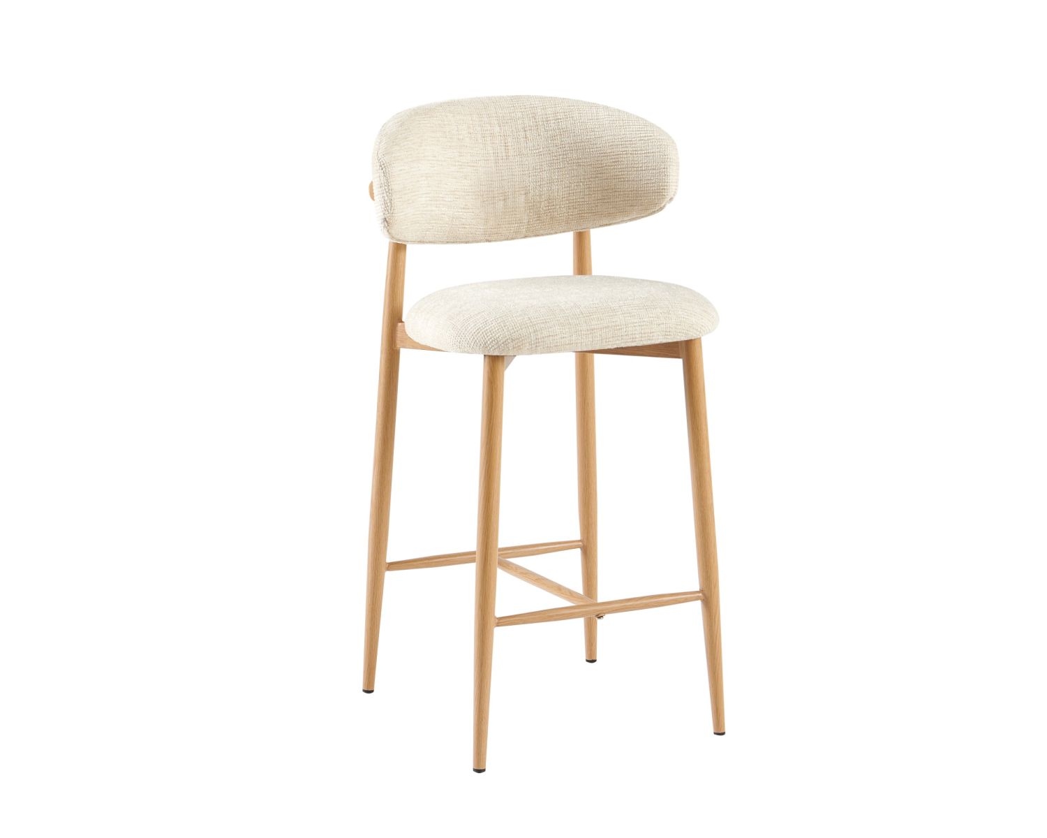Lot de 2 chaises mi-hauteur style scandinave en tissu blanc cassé "Arpège" pieds métal aspect bois clair