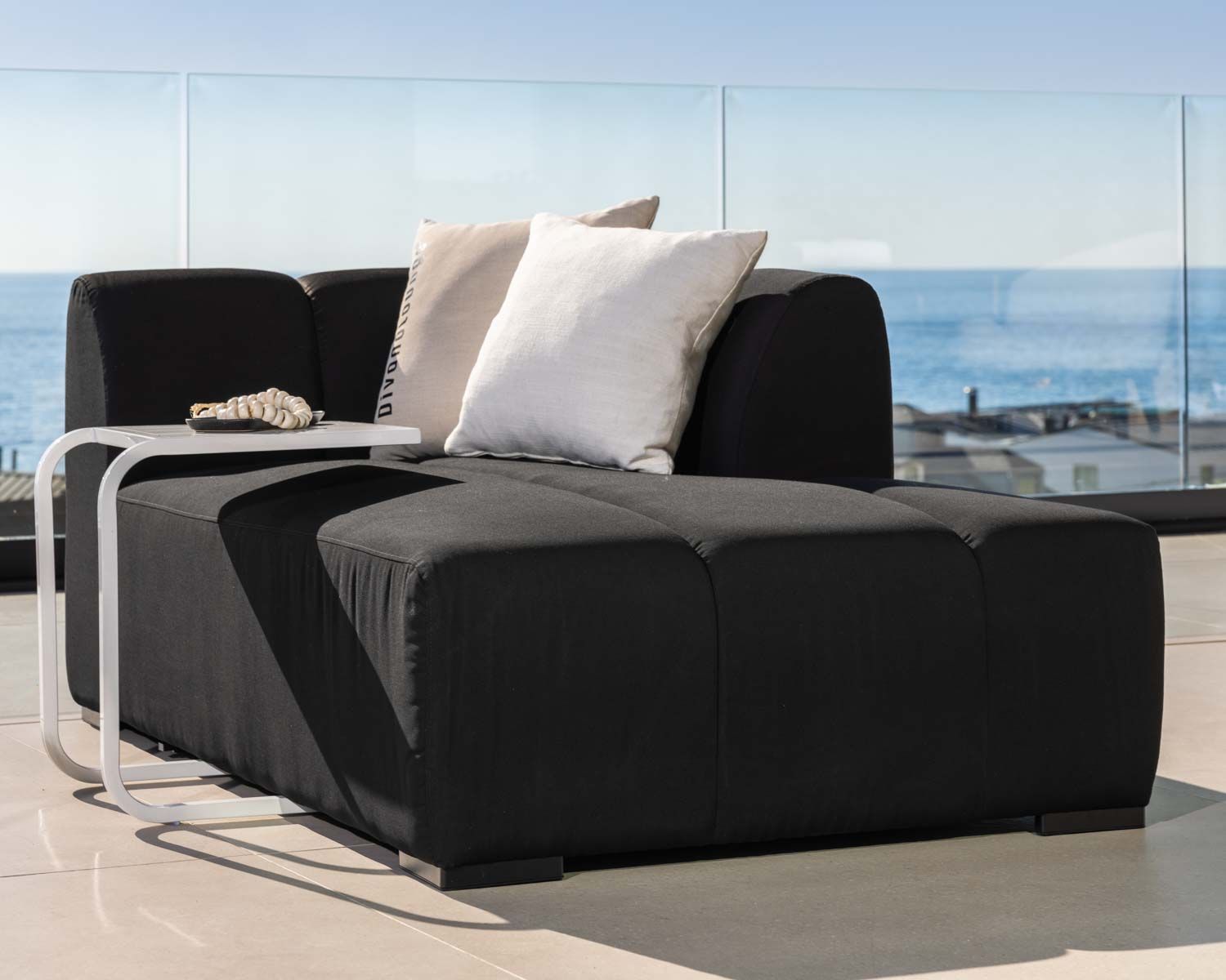 Canapé d'angle spécial extérieur tissu gris foncé haut de gamme "Terrasse"