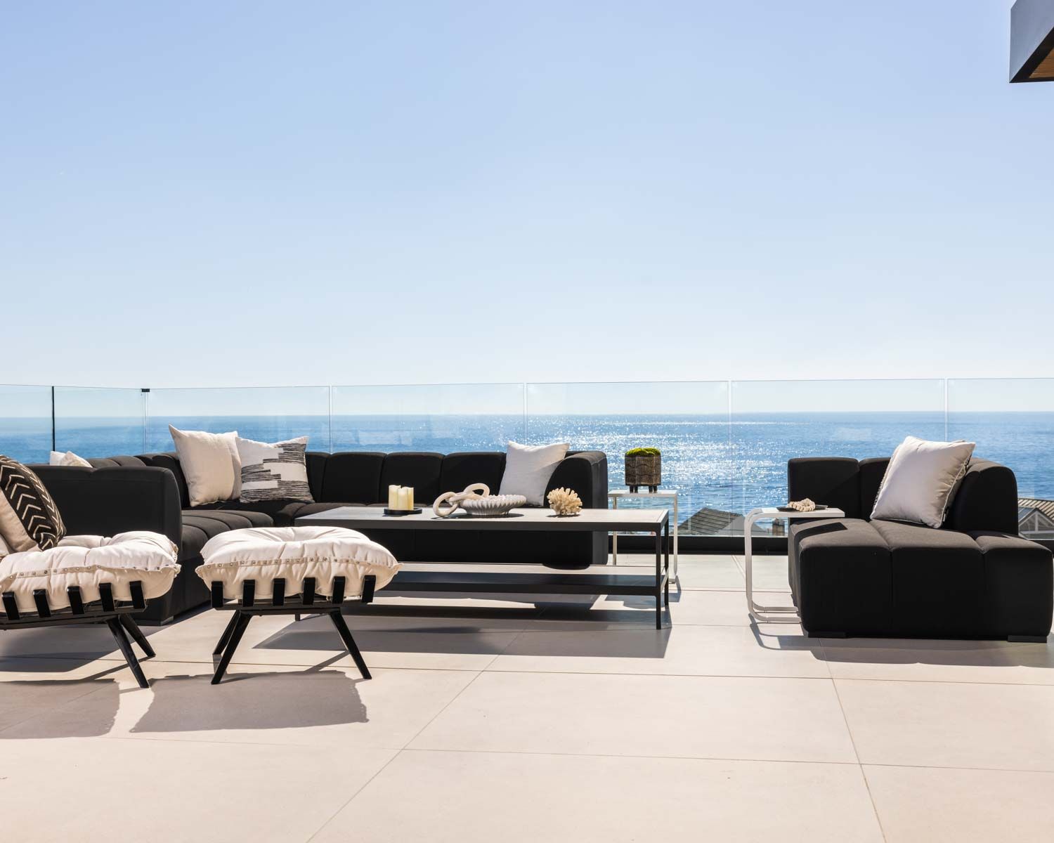 Canapé d'angle spécial extérieur tissu gris foncé haut de gamme "Terrasse"