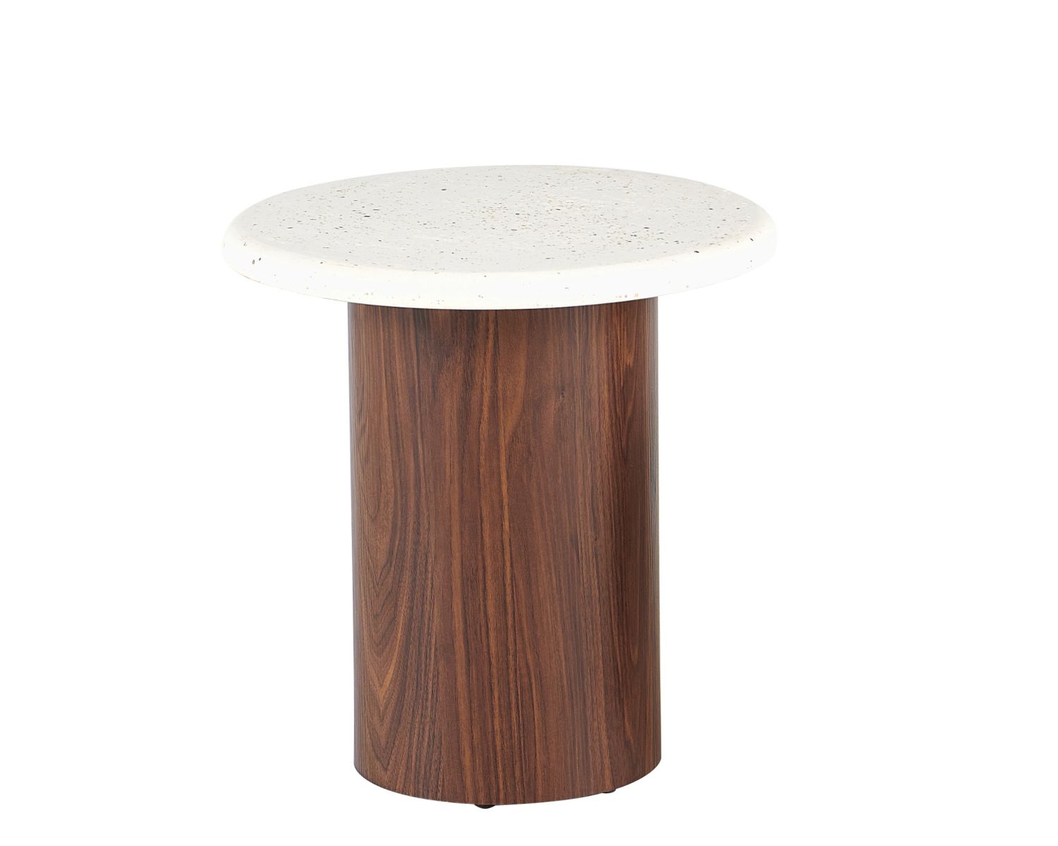 Duo de tables basses rondes aspect pierre "Galatée" piètements effet noyer
