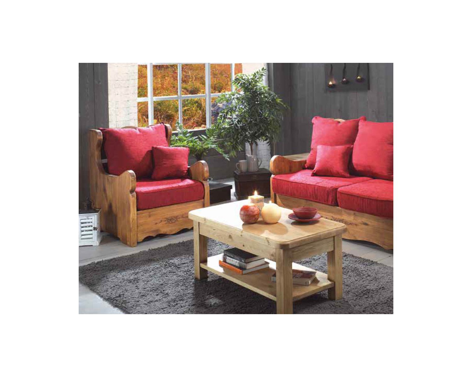 Fauteuil de style rustique en pin massif et tissu au choix "Alaska"