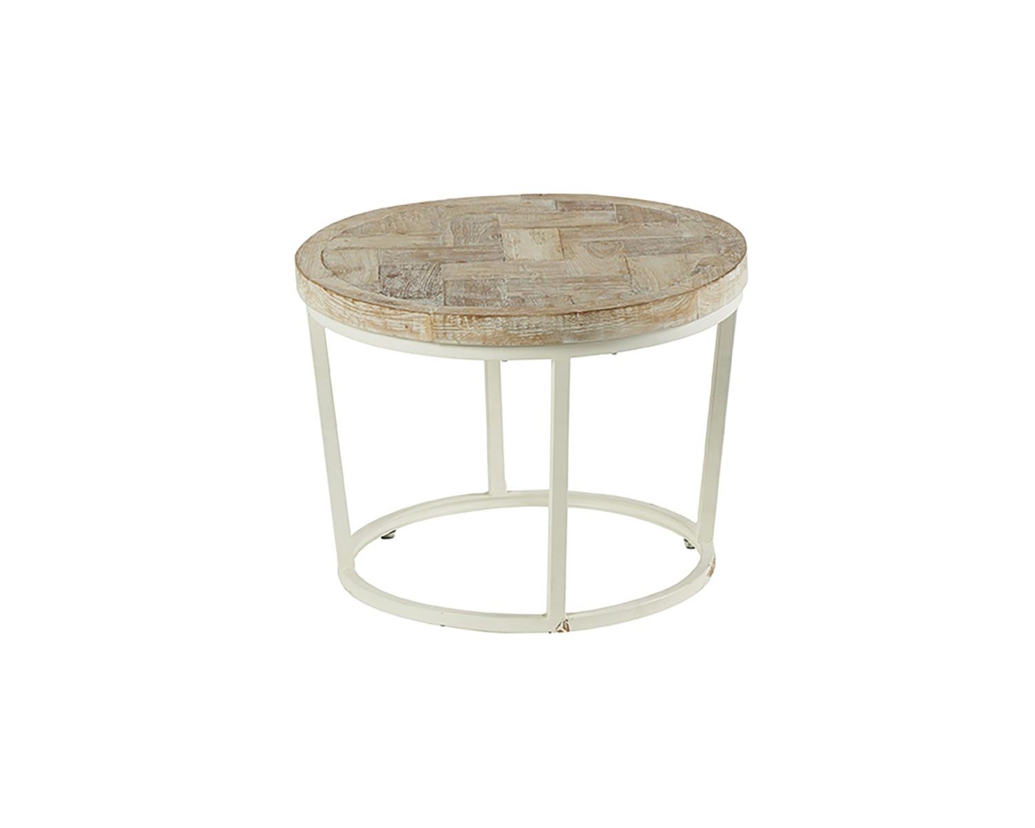 Table basse ronde blanchie bois "Amki"