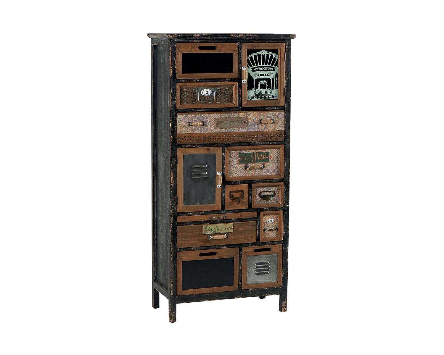 Meuble de rangement déco à tiroirs 134 cm bois métal "Mélimélo Indus"