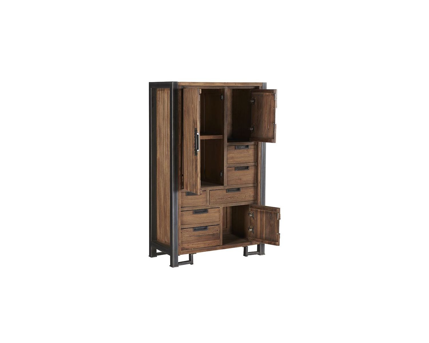 Armoire teck recyclé et métal 3 portes 6 tiroirs "WALES" Casita 