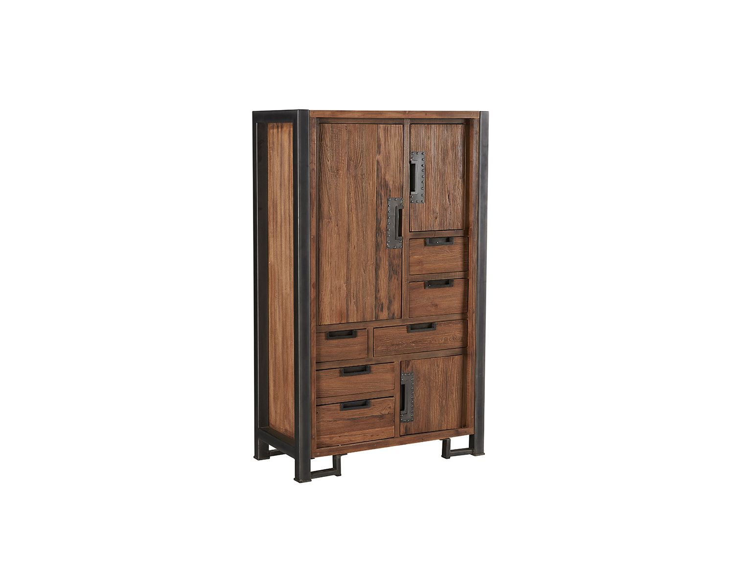 Armoire teck recyclé et métal 3 portes 6 tiroirs "WALES" Casita 