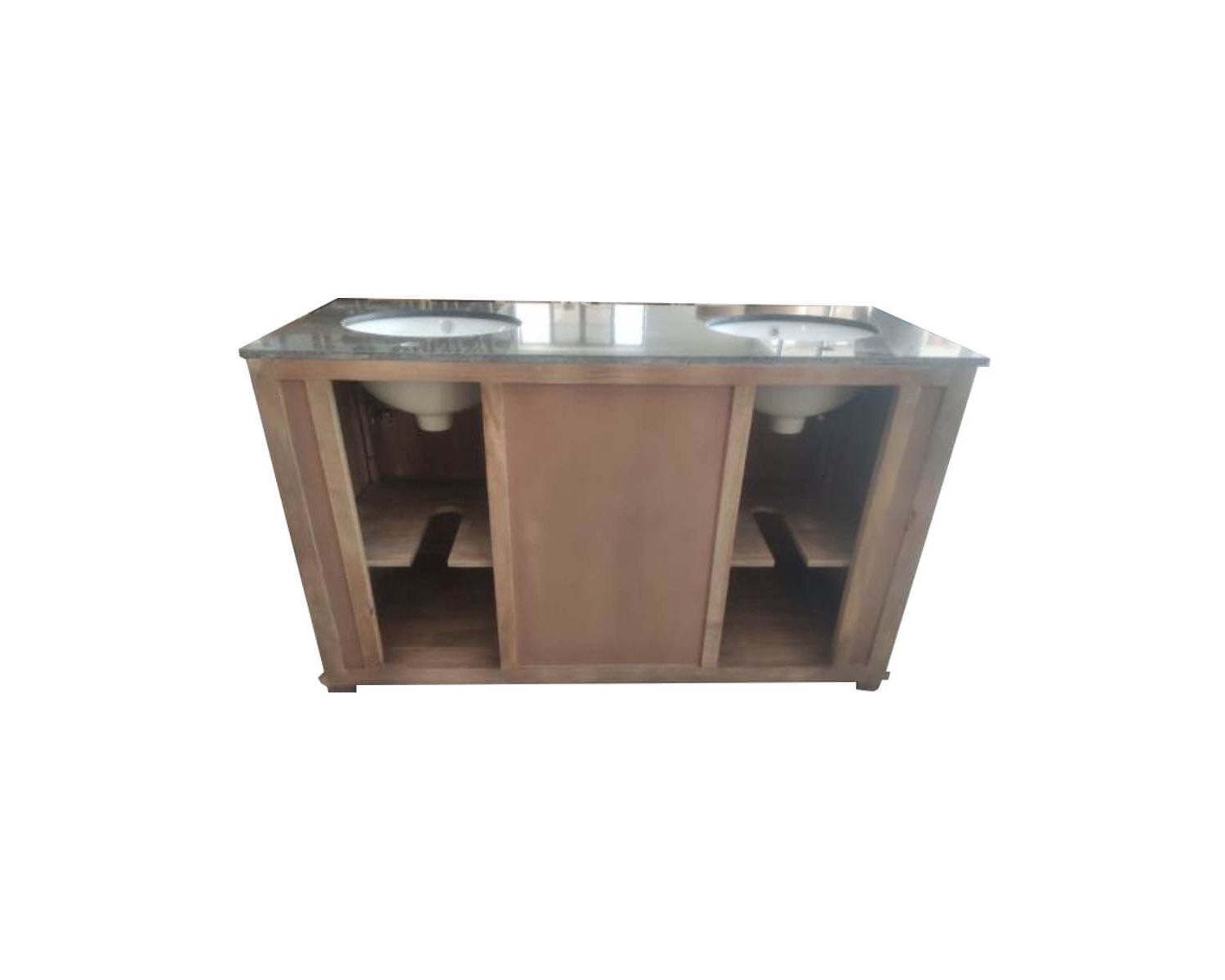 Meuble de salle de bain 2 vasques manguier et quartz blanc "Elégance"