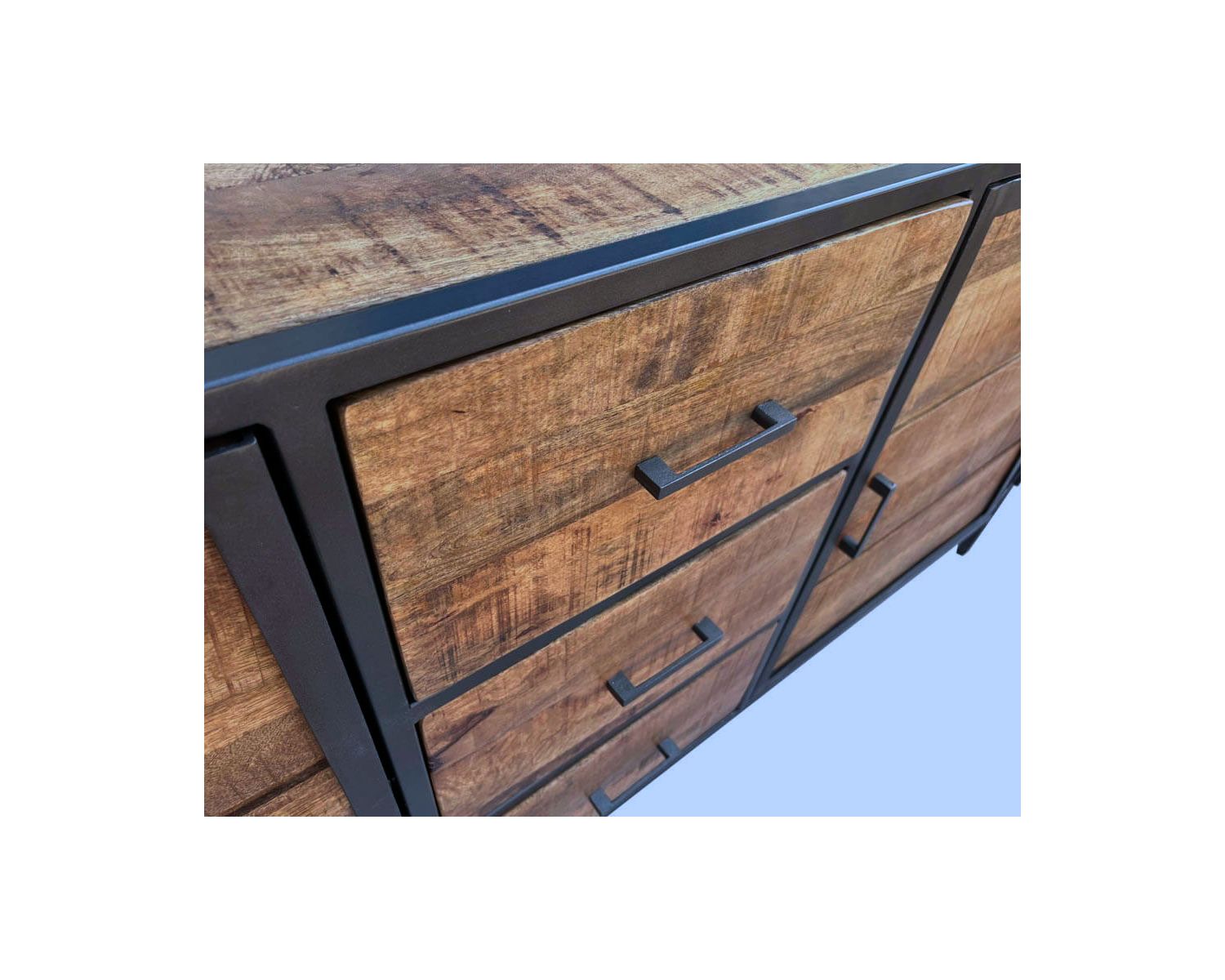 Buffet bas industriel métal gris et bois de manguier massif "Vista"