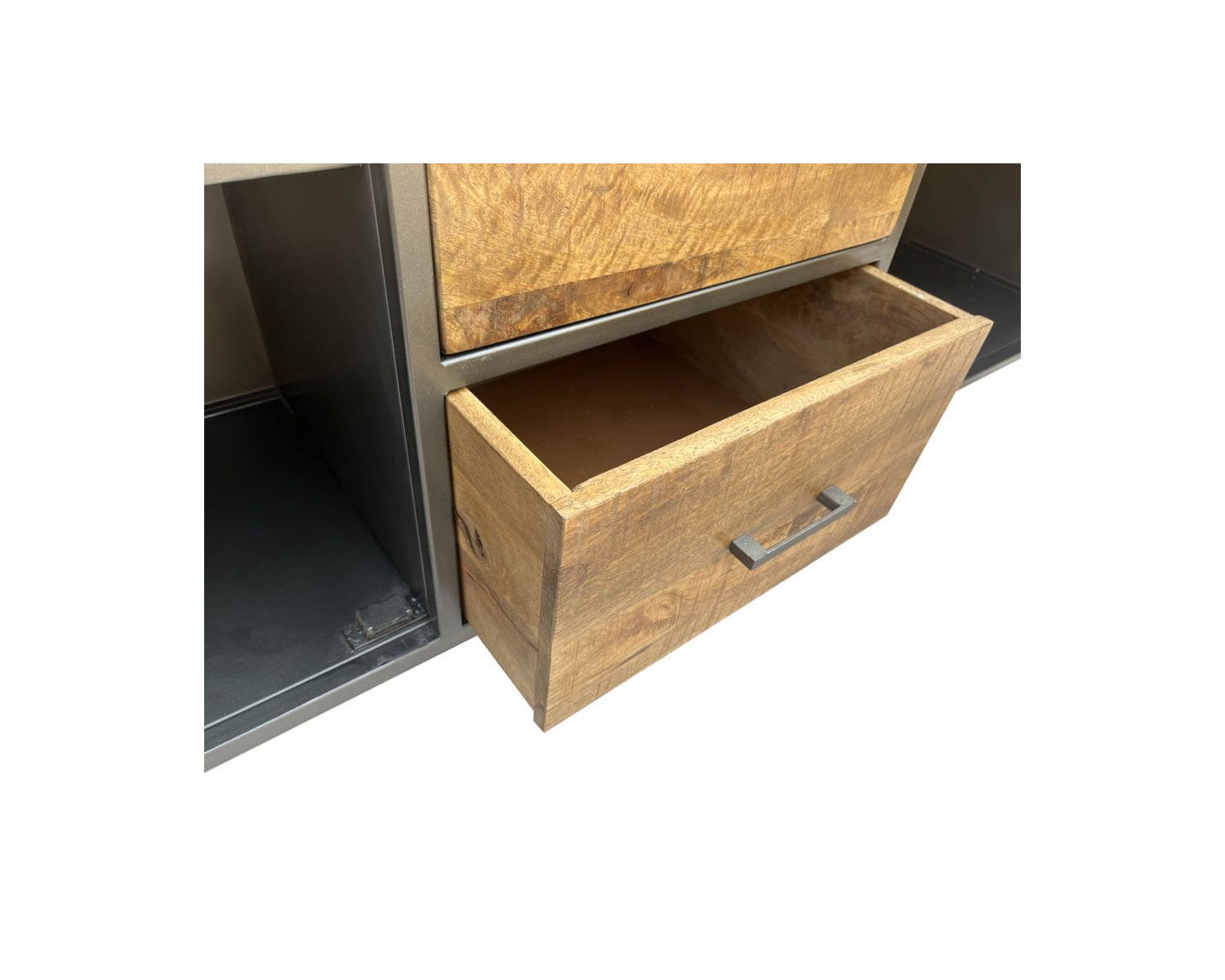 Buffet bas industriel métal gris et bois de manguier massif "Vista"