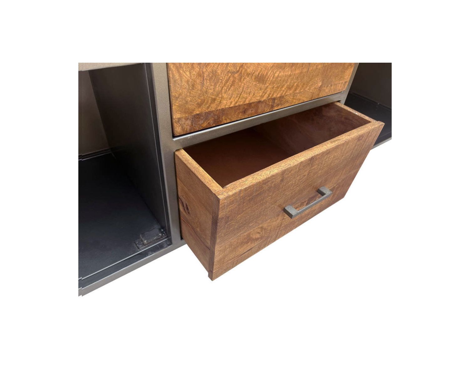 Buffet bas industriel métal gris et bois de manguier massif "Vista"