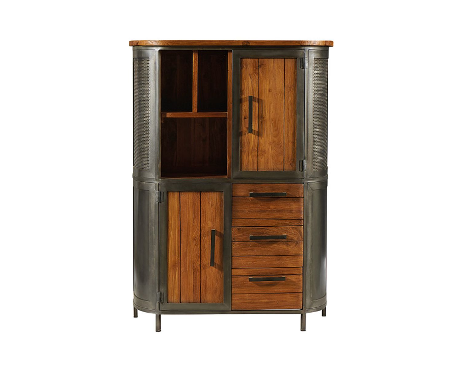 Buffet de salon industriel teck massif et métal "Hepley"