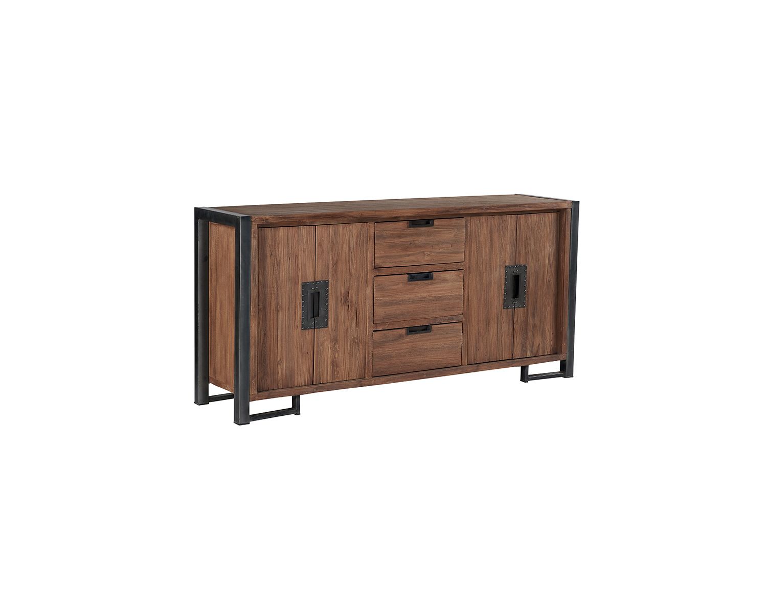 Buffet industriel en teck naturel et métal 4 portes 3 tiroirs " Wales"