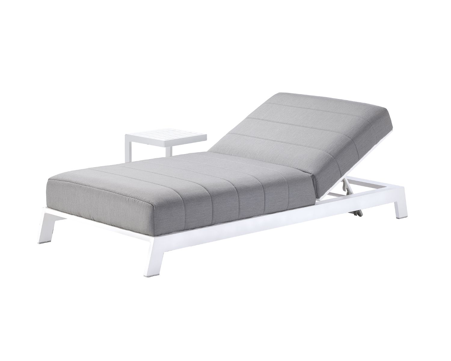 Transat matelassé en aluminium blanc et tissu gris qualité supérieure "Terrasse"