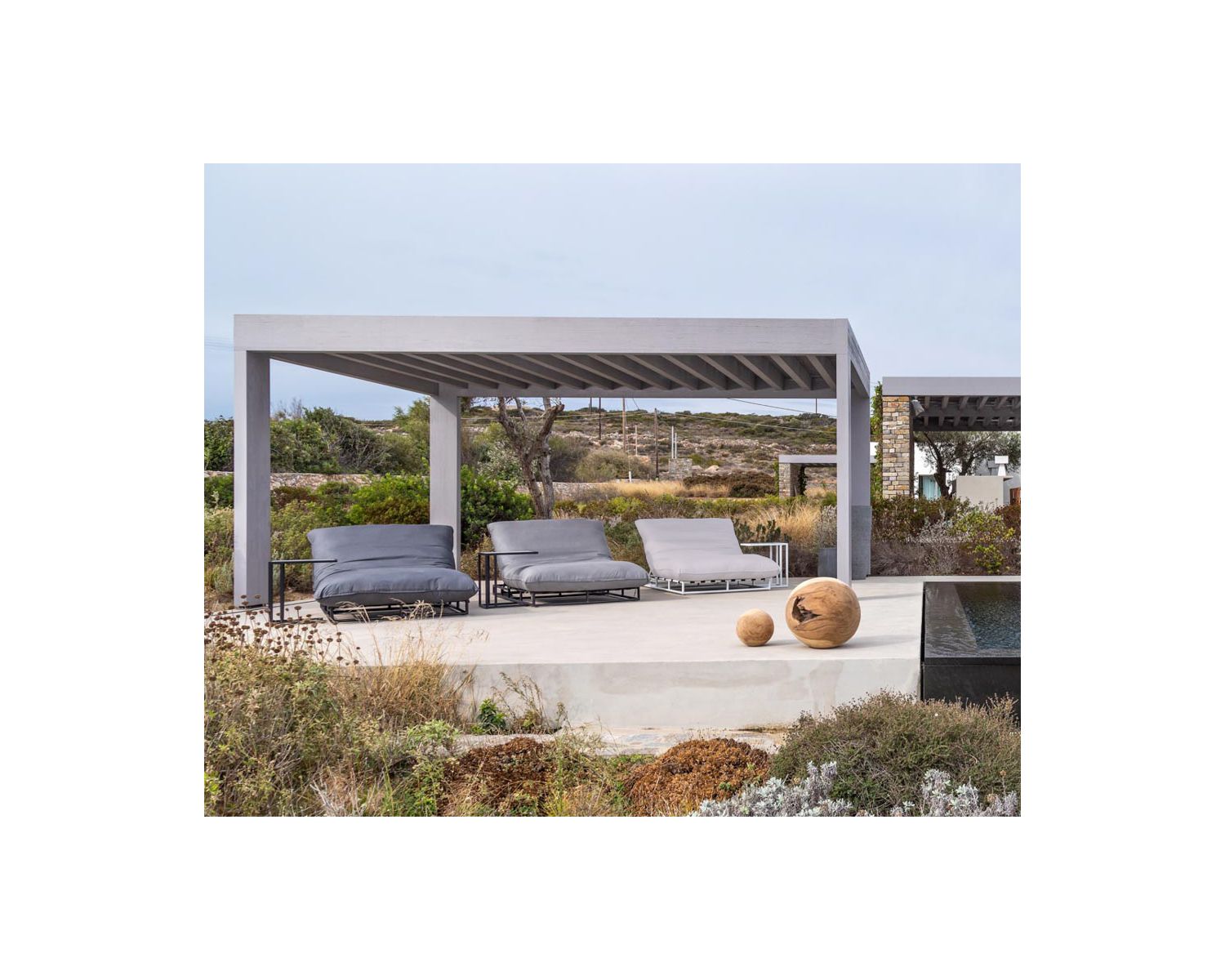Bain de soleil double lounge en aluminium et tissu outdoor gris clair "Sipura Island"