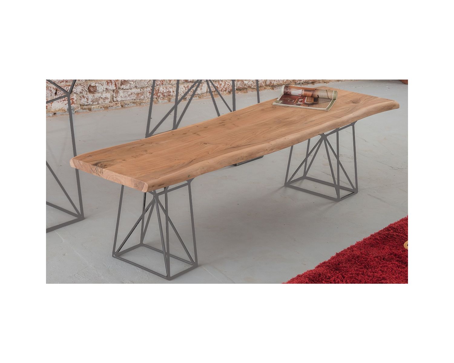 Banc bois massif et pieds métal gris  "Zen"