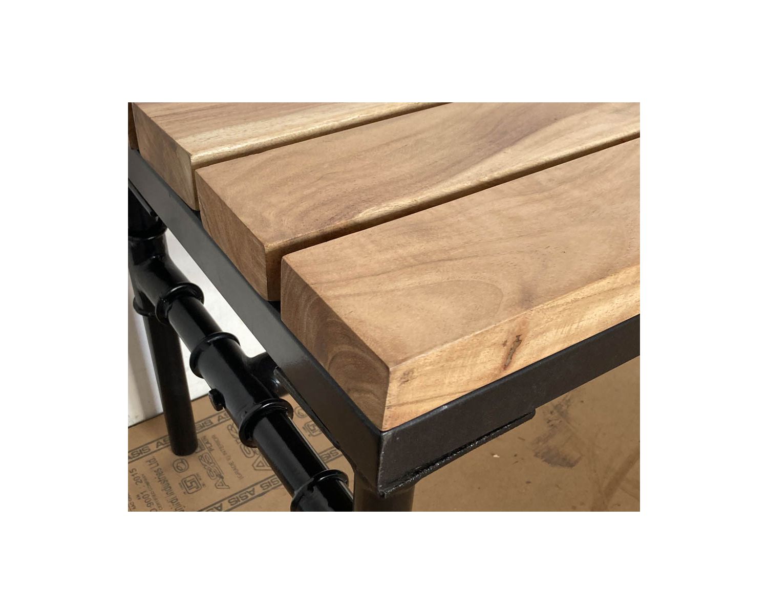 Banc industriel en bois d’acacia massif et métal "Garden"