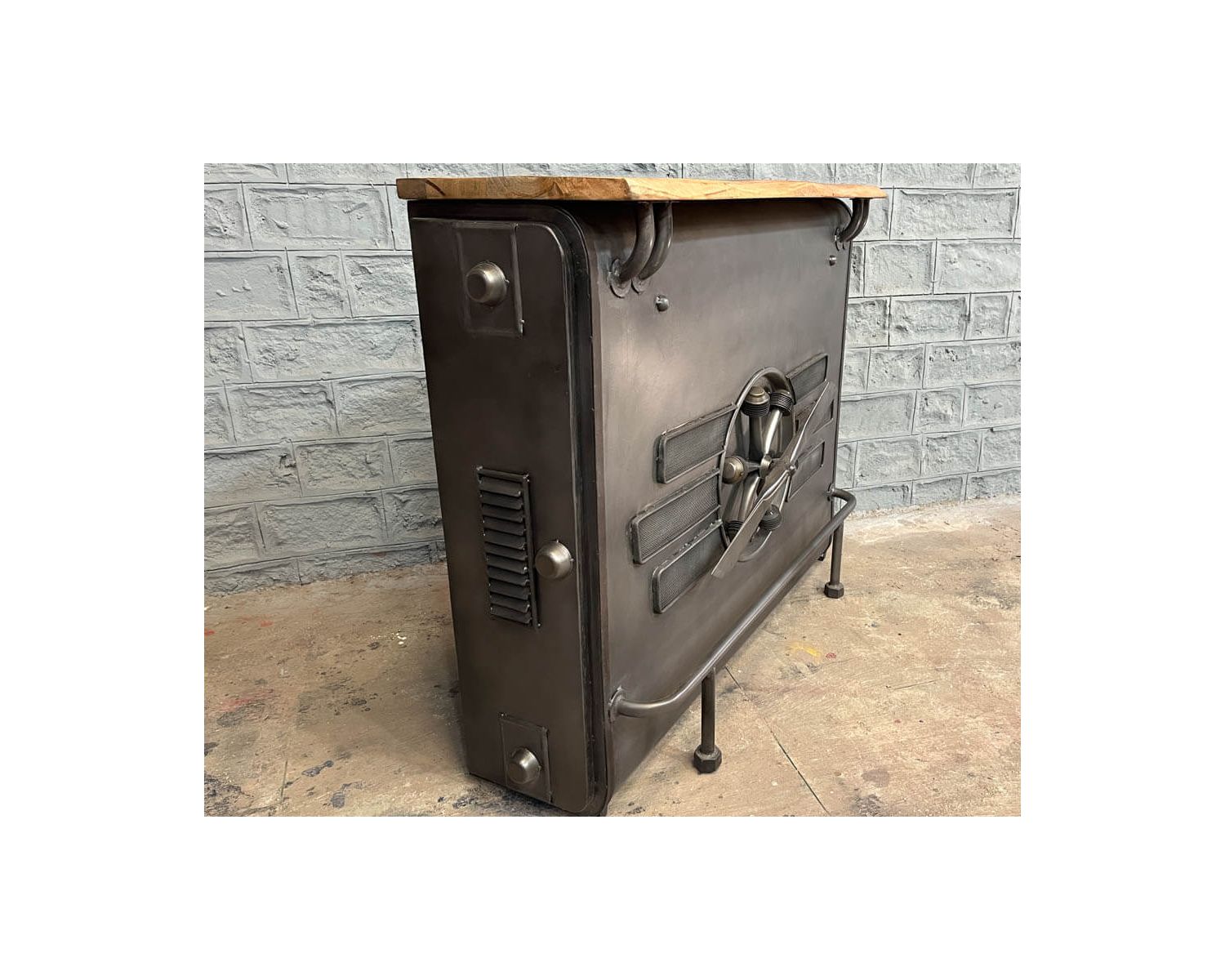 Bar métal et bois style récup multi rangements "Crazy" avec hélice