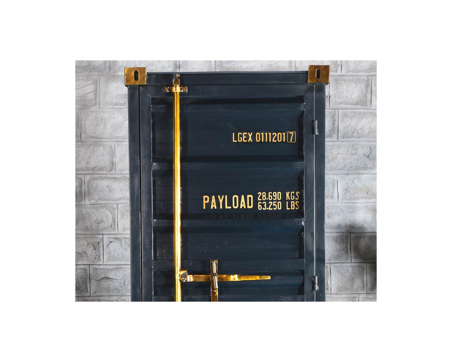 Meuble bar container esprit récup en métal bleu nuit et bois "Crazy" haut. 178cm