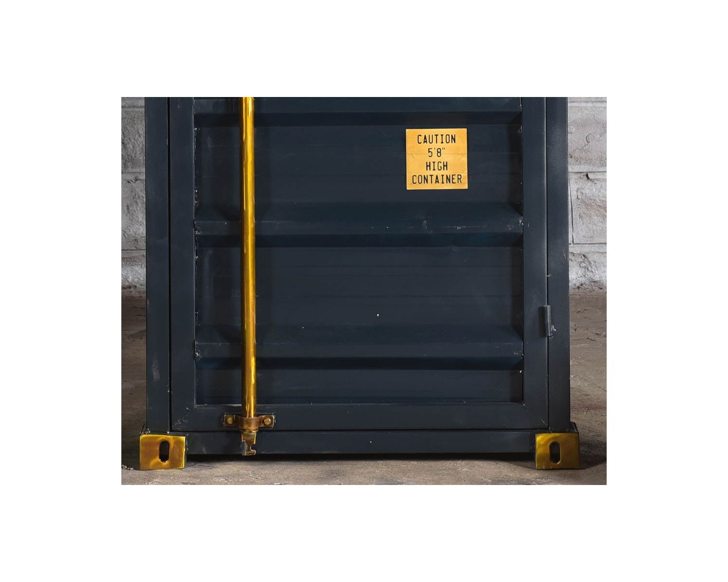 Meuble bar container esprit récup en métal bleu nuit et bois "Crazy" haut. 178cm