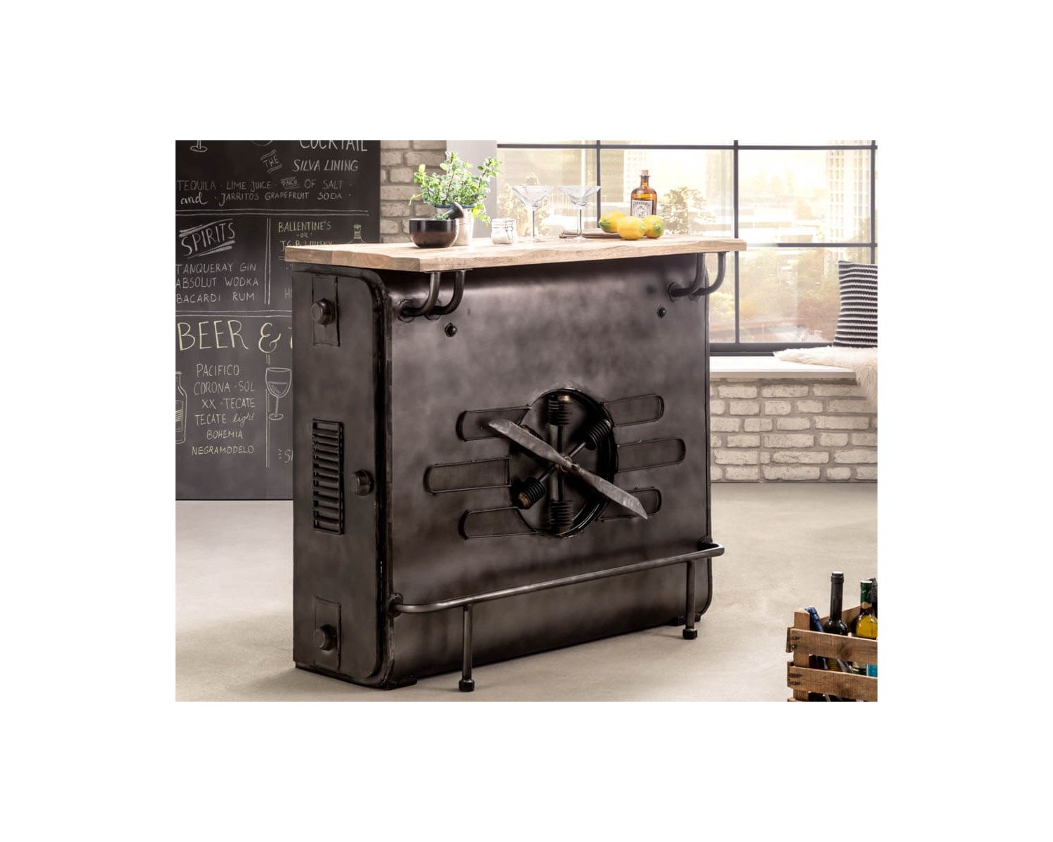 Bar métal et bois style récup multi rangements "Crazy" avec hélice