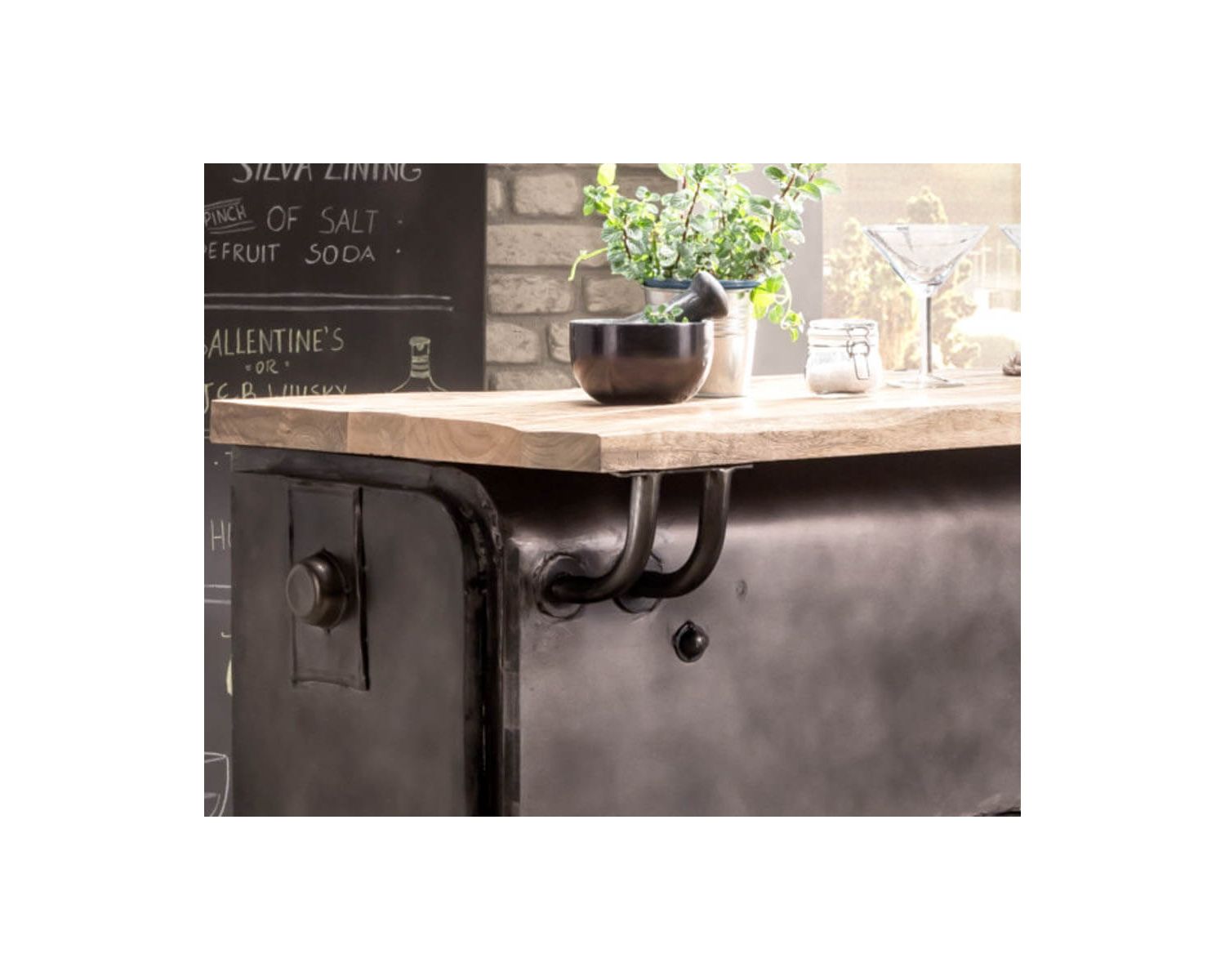 Bar métal et bois style récup multi rangements "Crazy" avec hélice