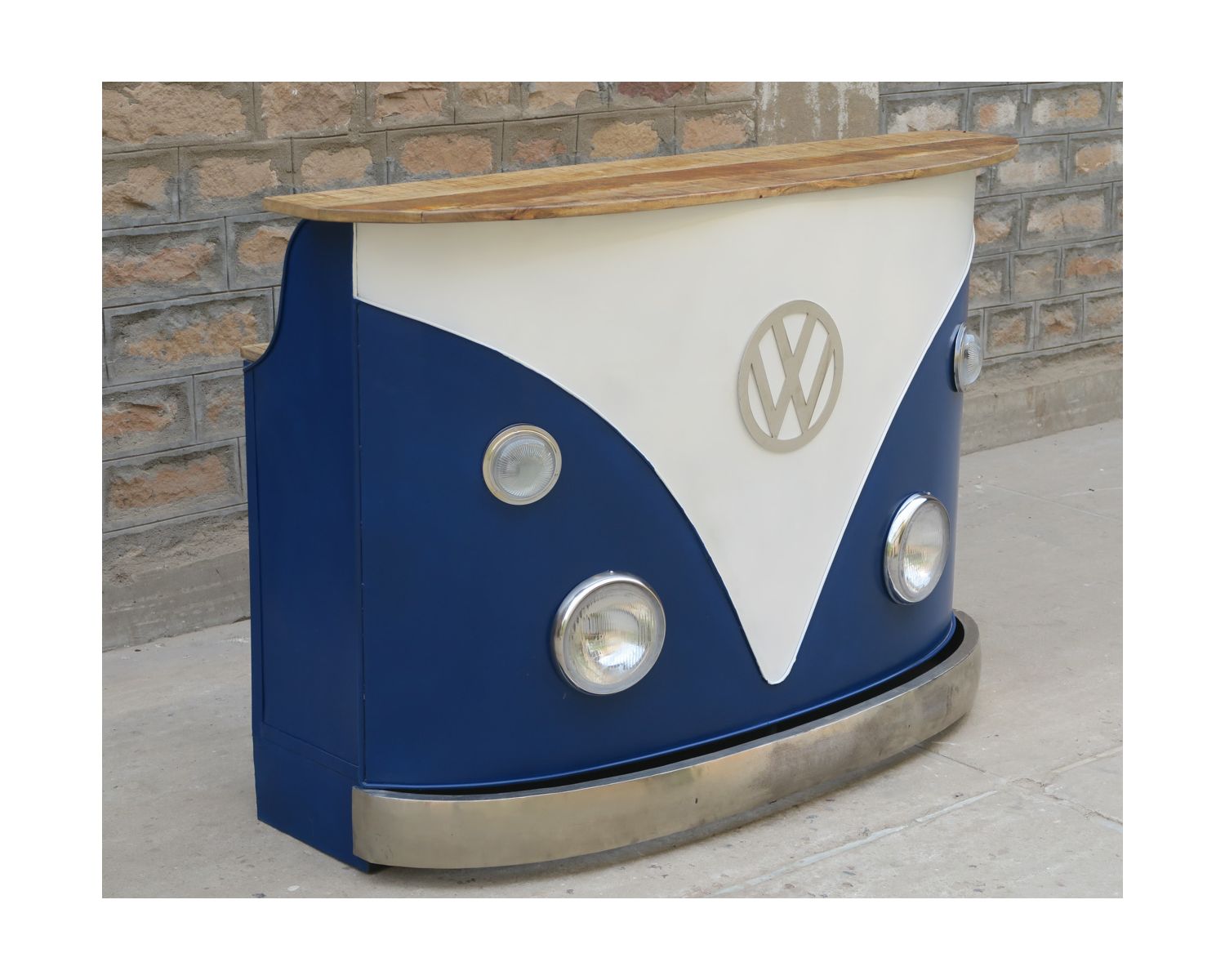 Bar combi métal et bois 160cm industriel blanc et bleu "Nola"