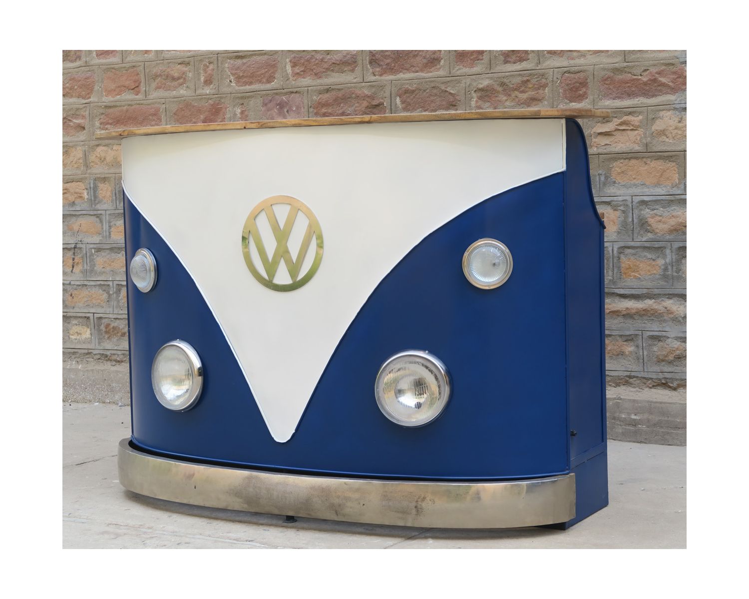 Bar combi métal et bois 160cm industriel blanc et bleu "Nola"