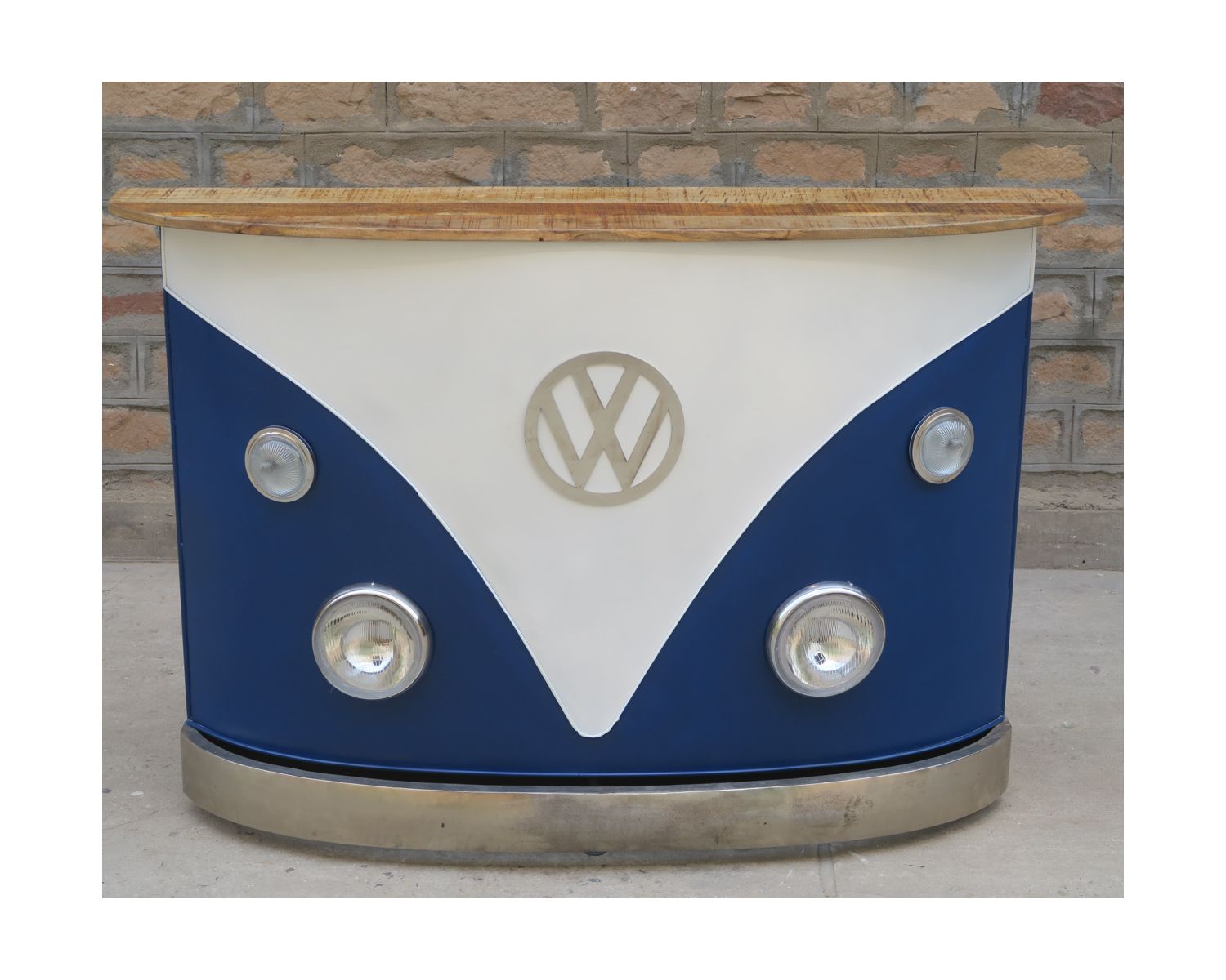 Bar combi métal et bois 160cm industriel blanc et bleu "Nola"