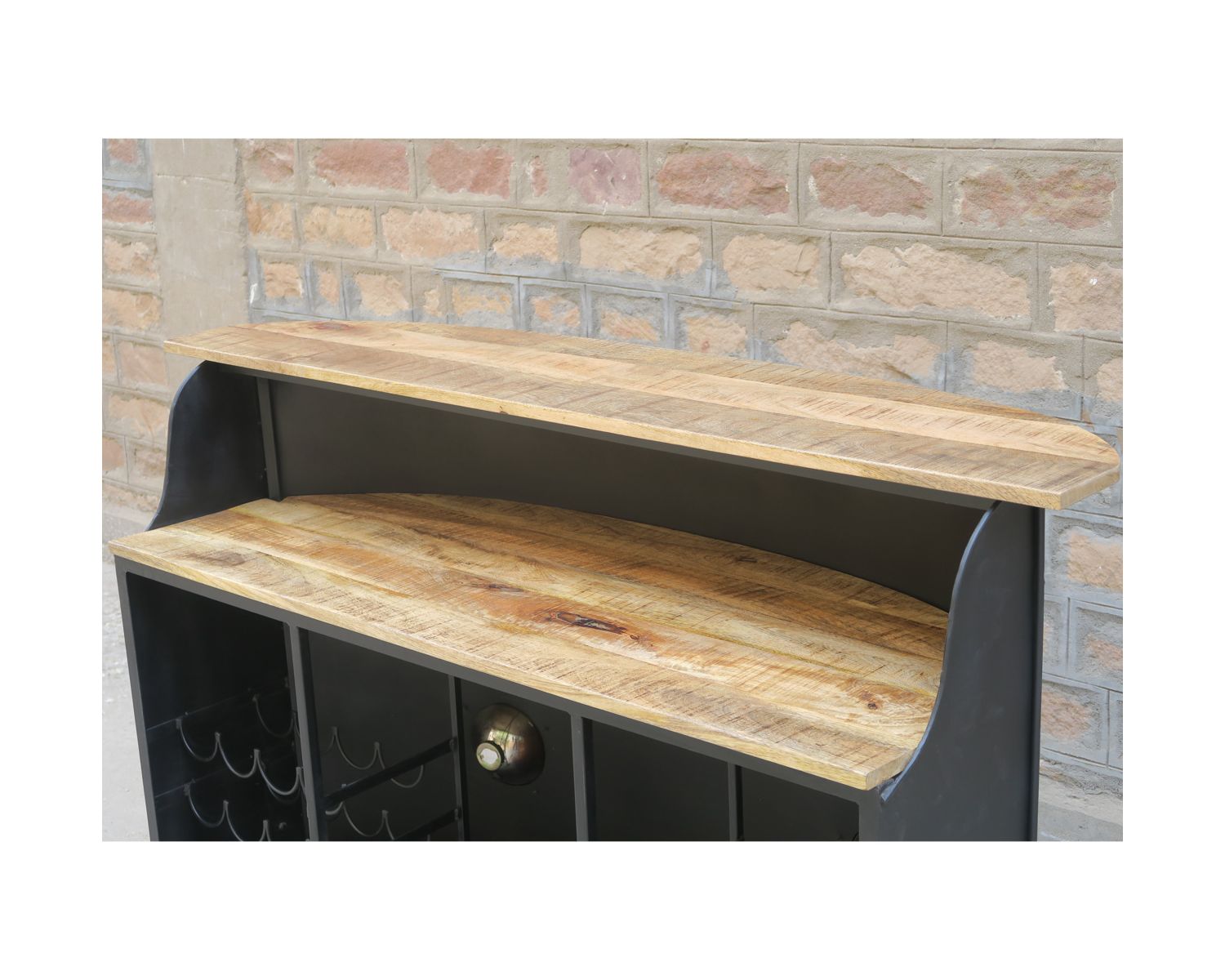 Bar combi métal et bois 160cm industriel blanc et bleu "Nola"