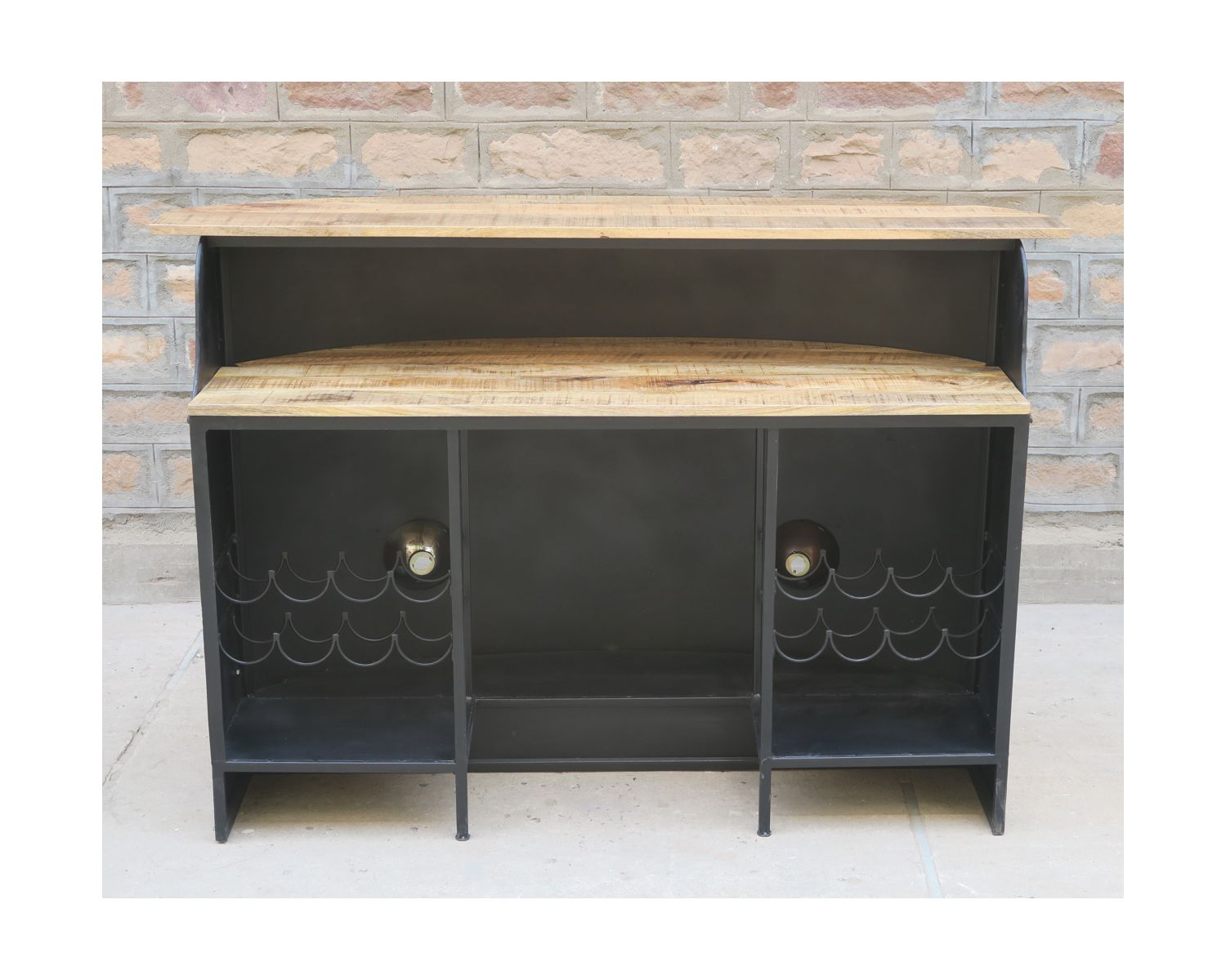 Bar combi métal et bois 160cm industriel blanc et bleu "Nola"