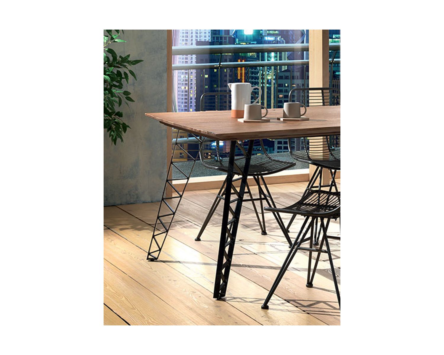 Grande table de salle à manger en teck recyclé et métal noir "Fairley"