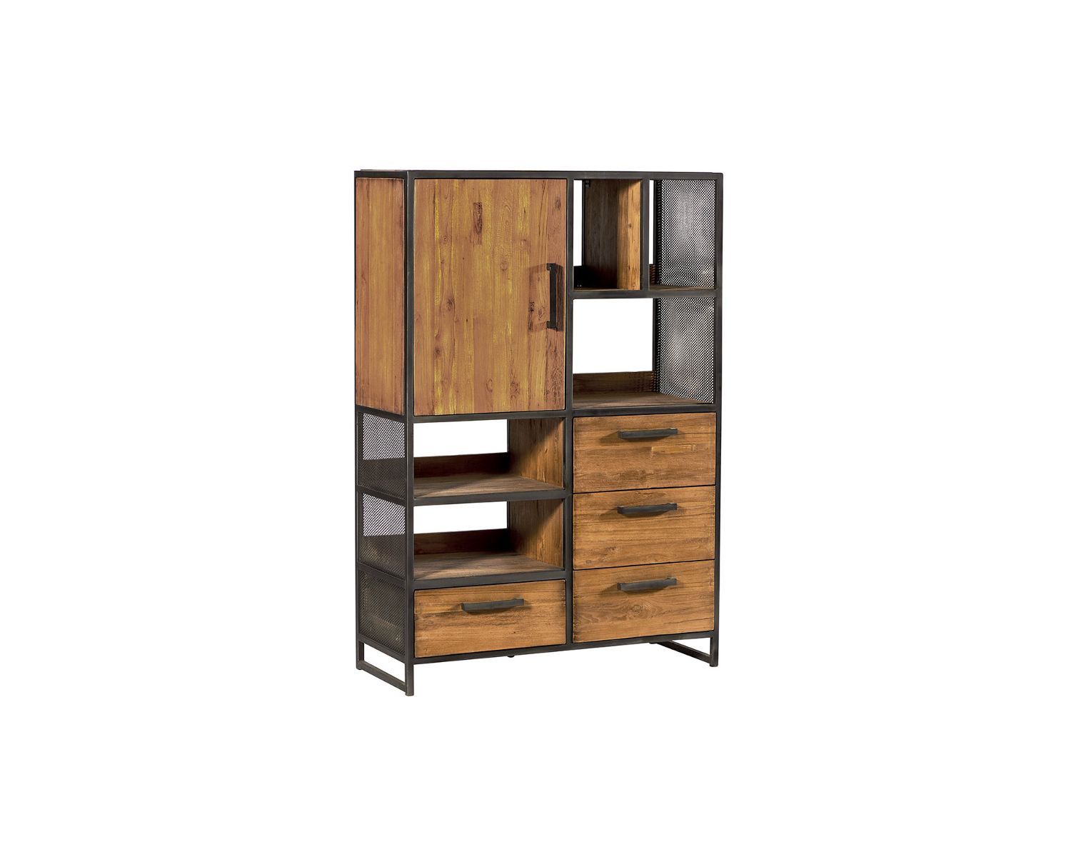 Buffet vertical en teck recyclé et fer vieilli "Athéna"