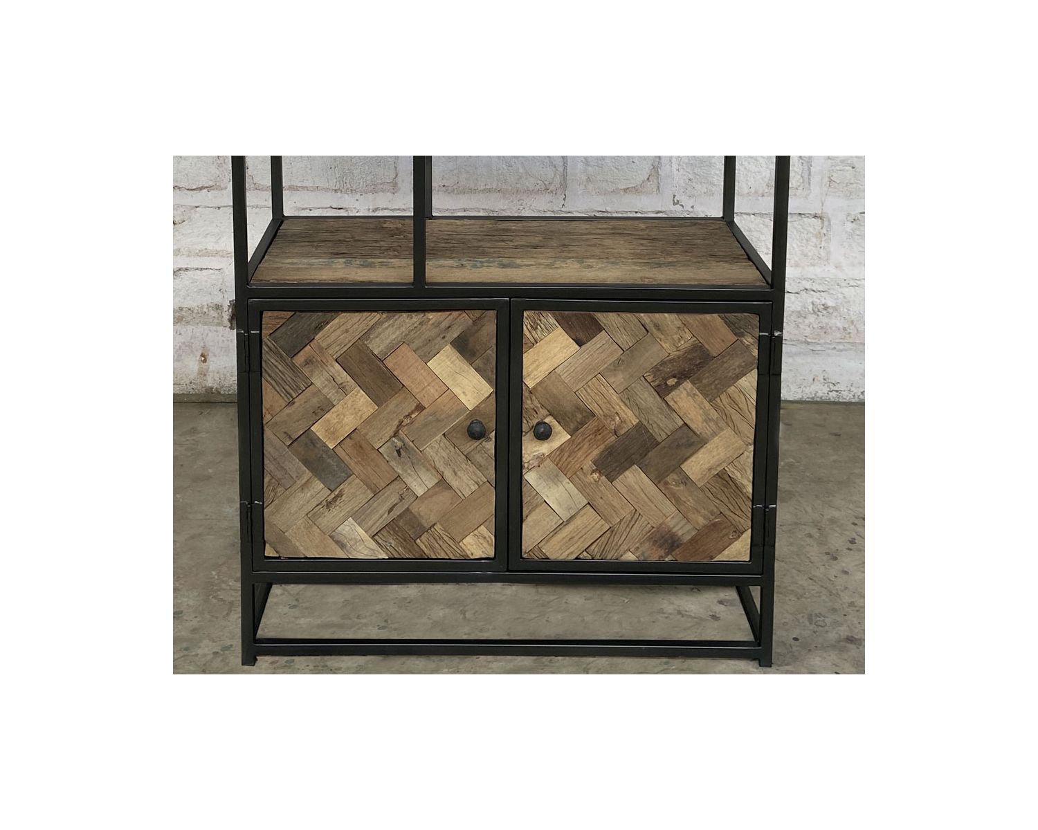 Bibliothèque industrielle 180x90 cm métal gris et manguier "Kaloupilé"