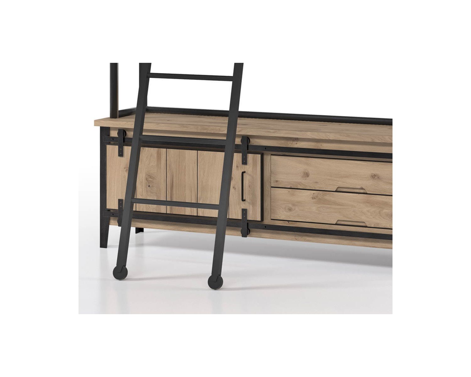 Bibliothèque indus' chic avec échelle en métal et chêne "Breeze"