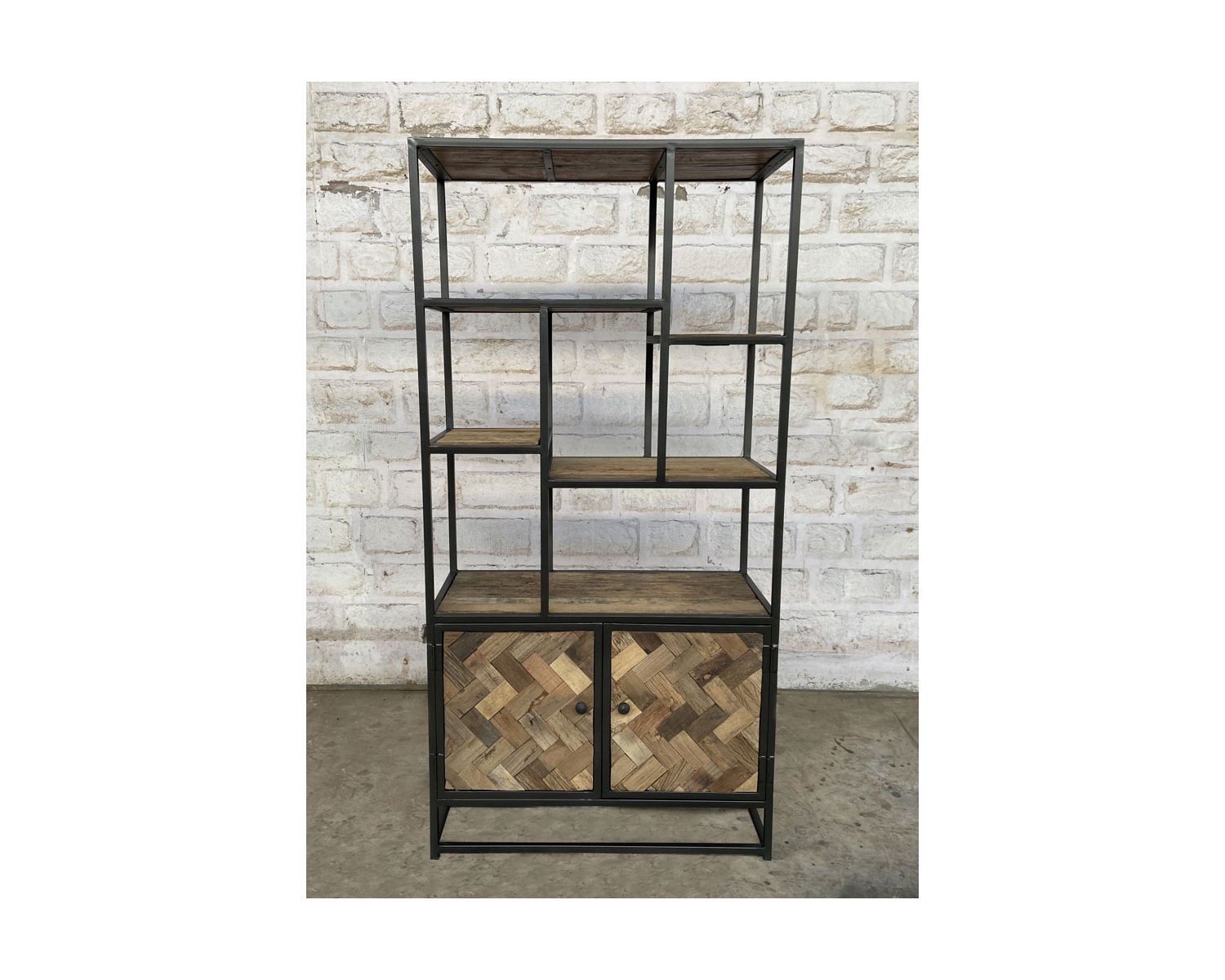 Bibliothèque industrielle 180x90 cm métal gris et manguier "Kaloupilé"